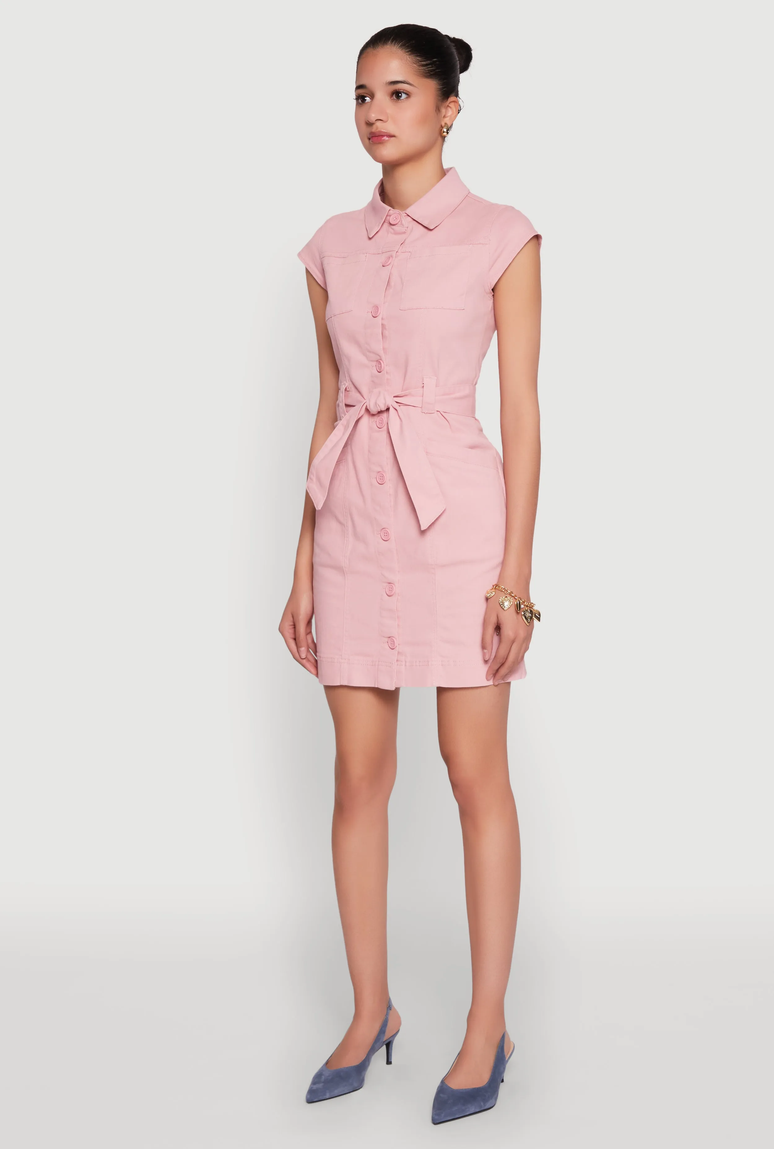 Twill Button Front Belted Shirt Dress sold by Rainbow product image thumbnail 3