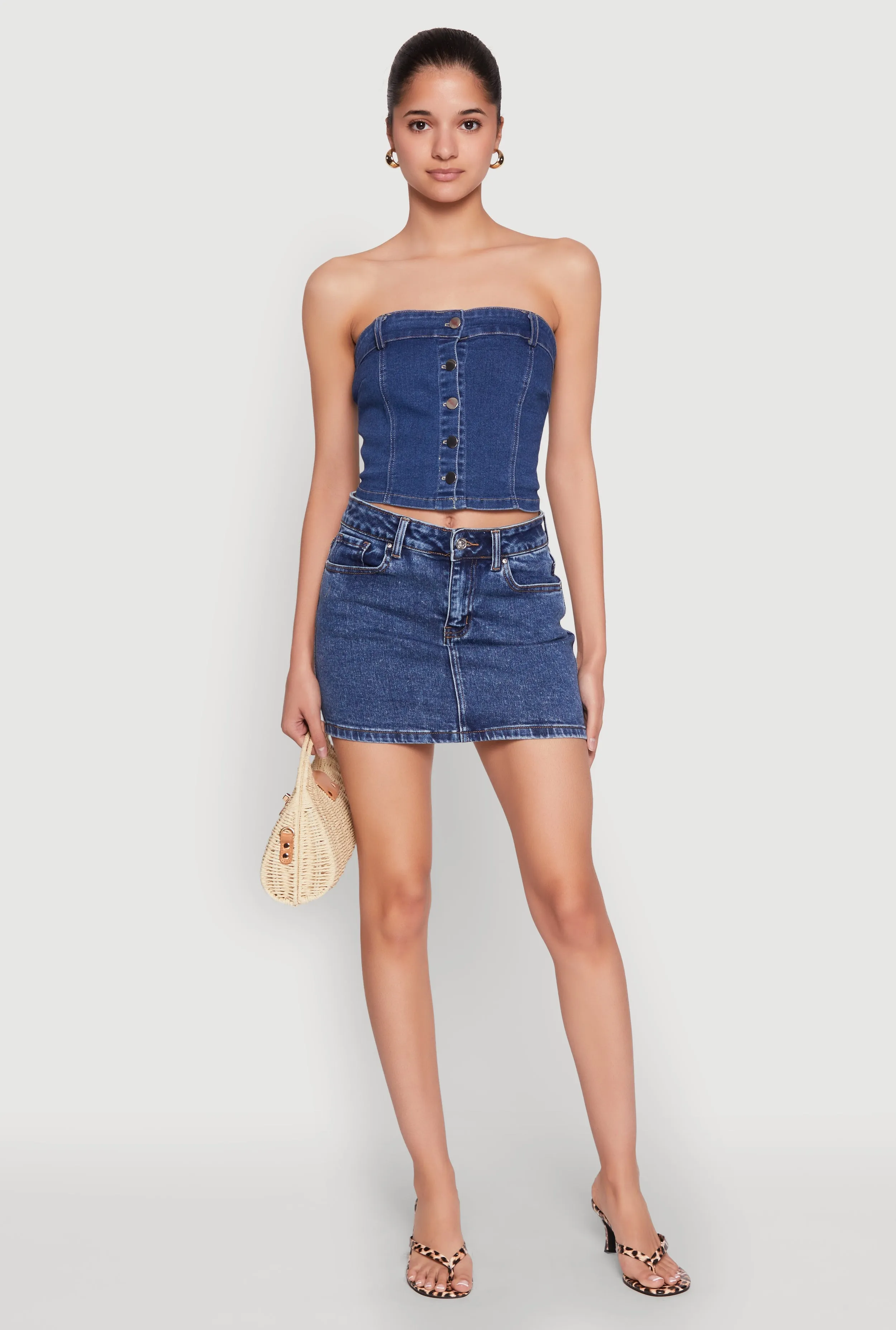 Haute Monde Button Front Denim Tube Top sold by Rainbow