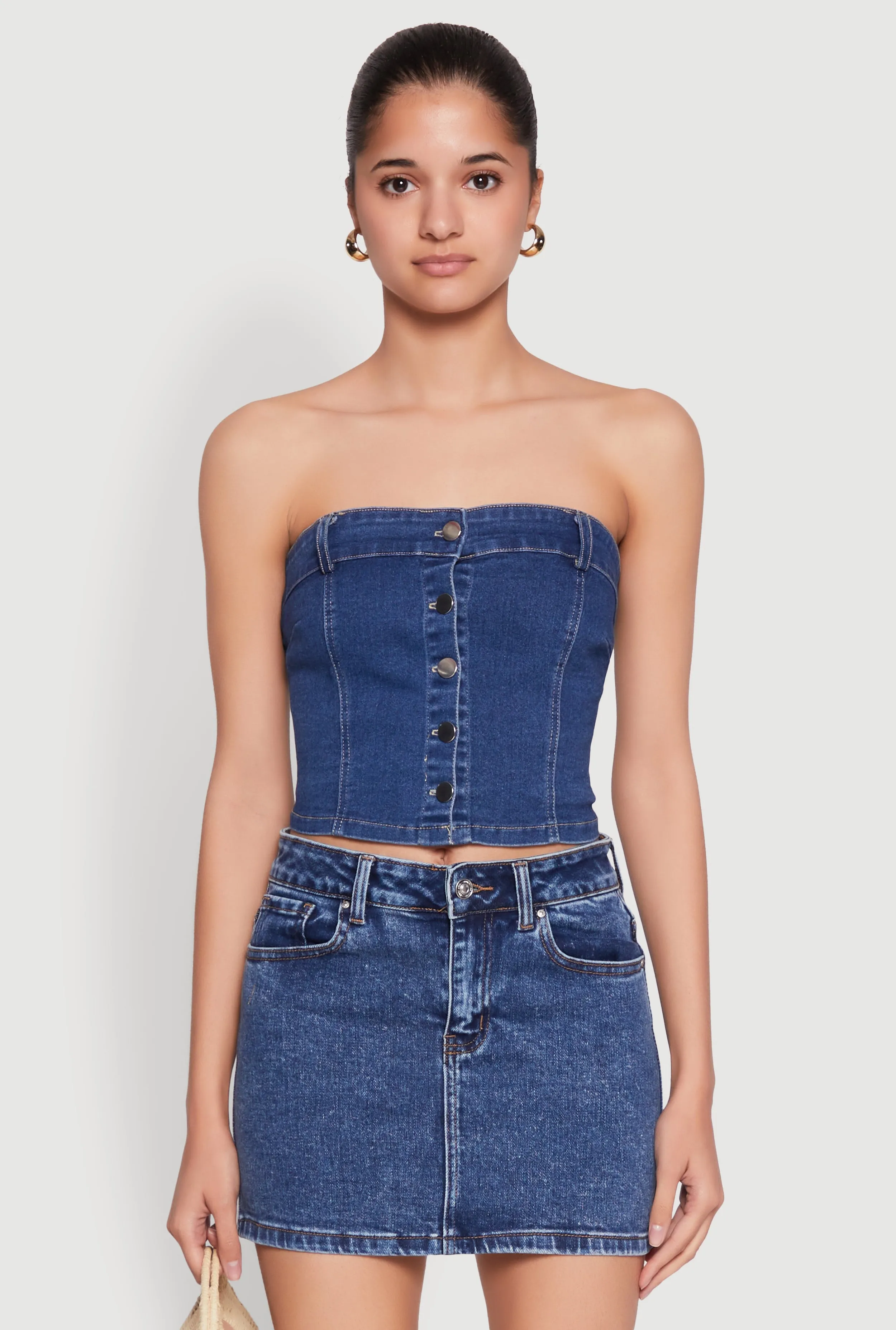 Haute Monde Button Front Denim Tube Top sold by Rainbow product image thumbnail 2