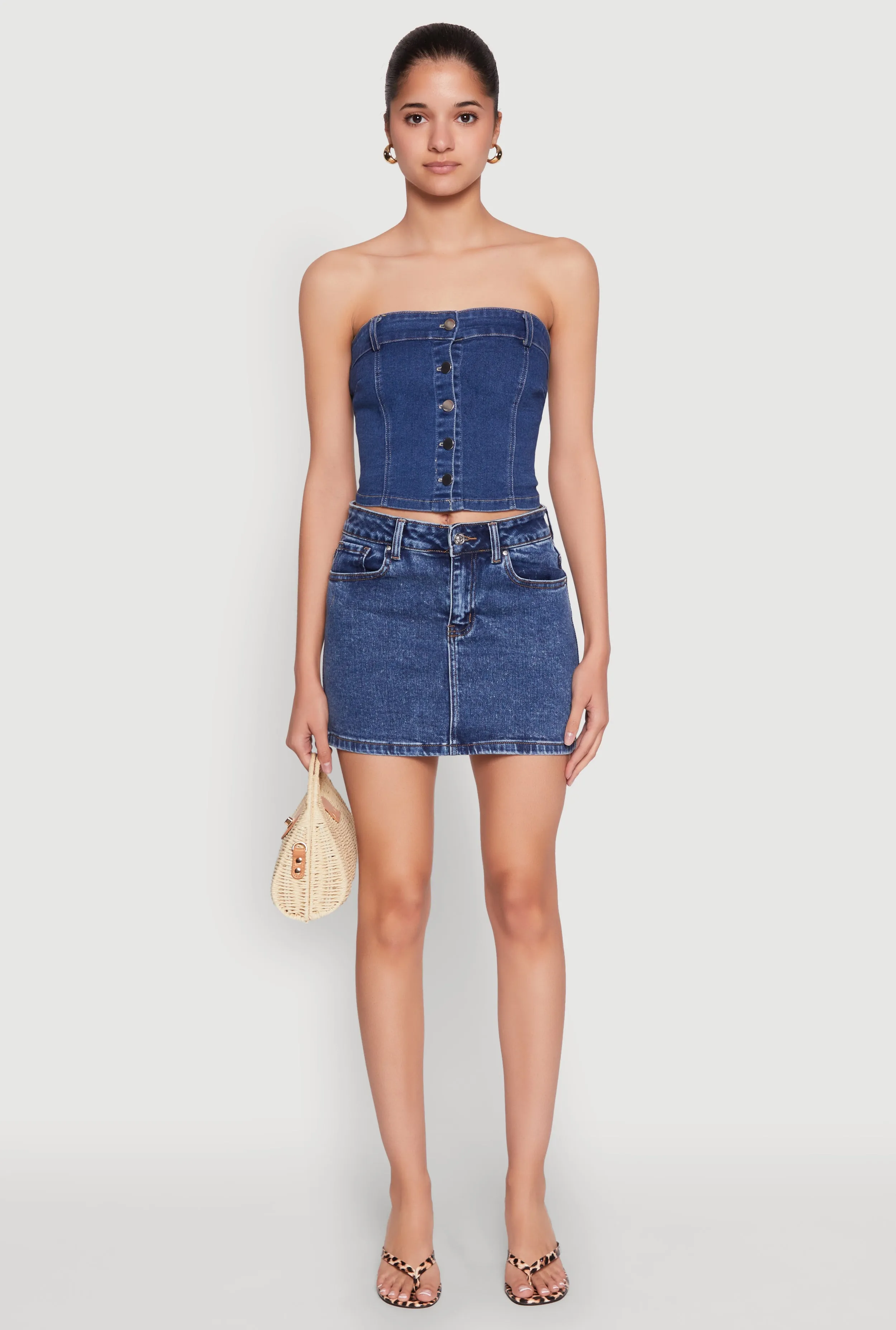 Haute Monde Button Front Denim Tube Top sold by Rainbow product image thumbnail 3