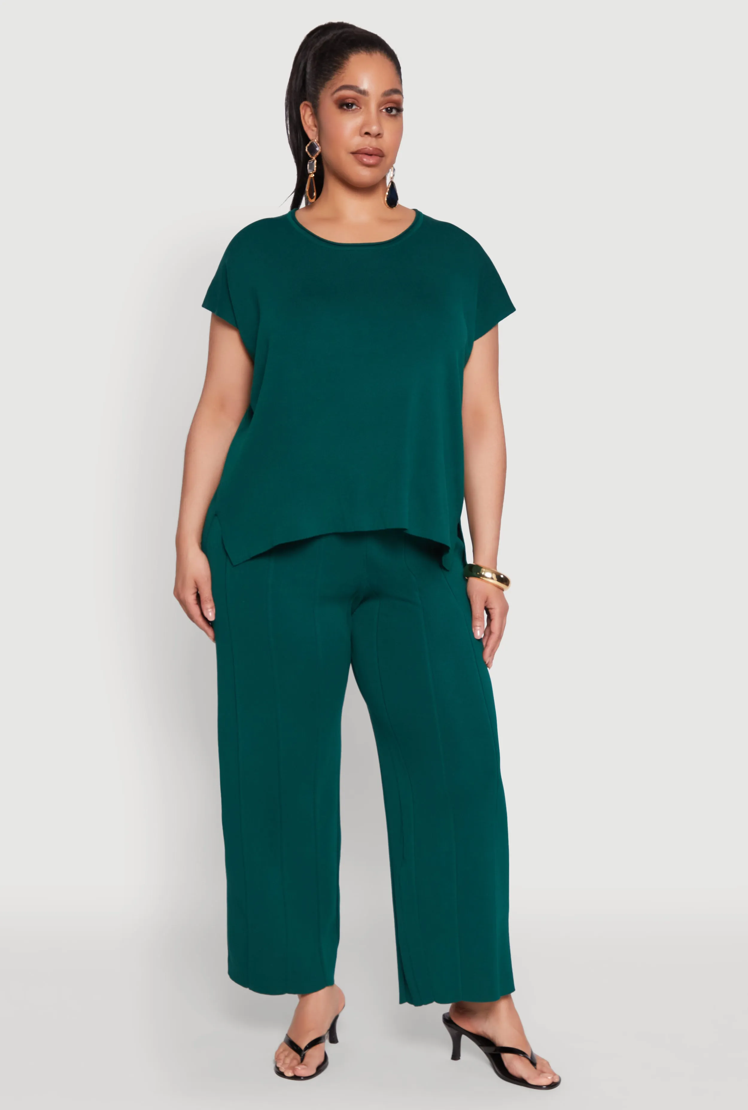 Plus Size Daisy Knitted Pintuck Wide Leg Pants sold by Rainbow