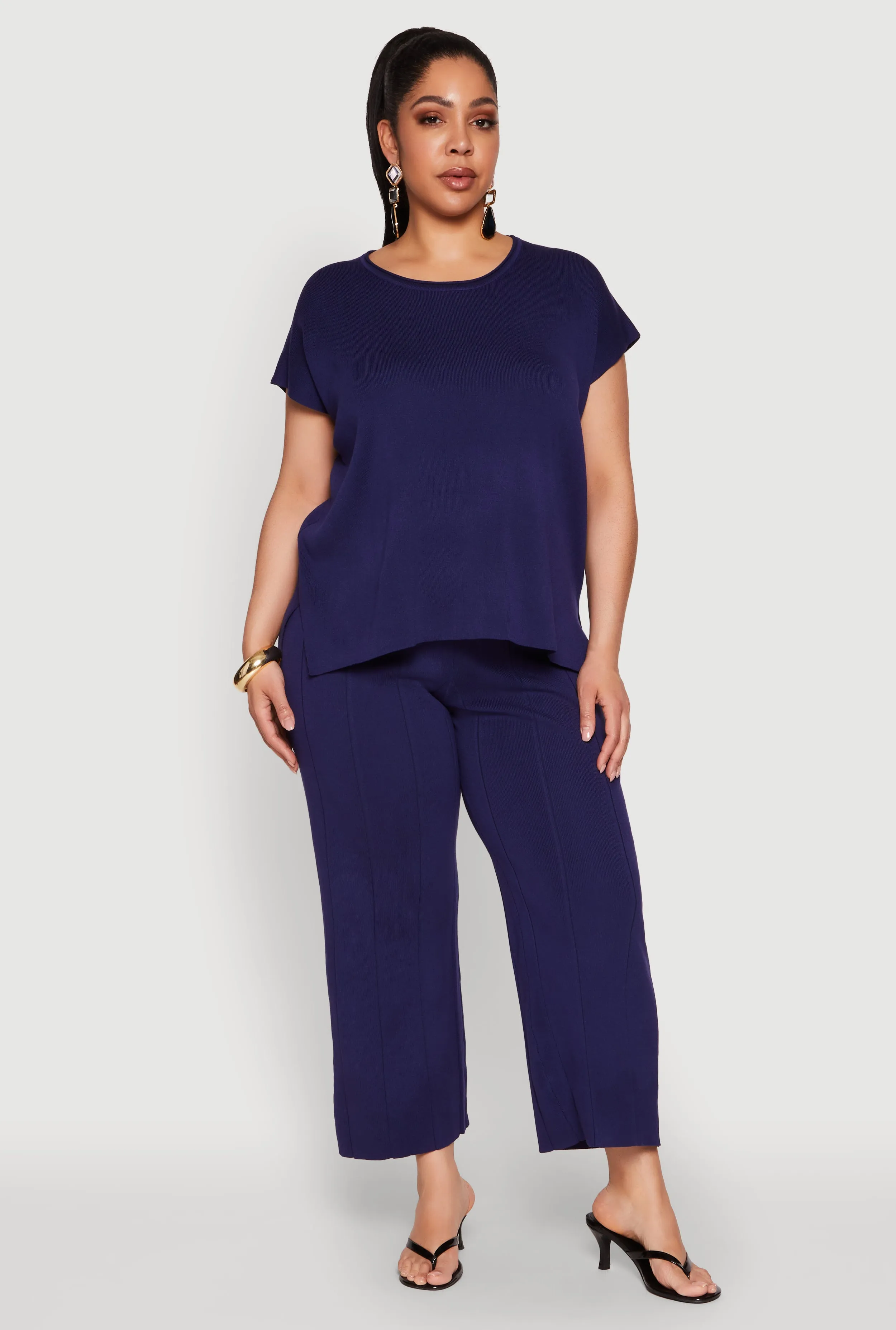 Plus Size Daisy Knitted Pintuck Wide Leg Pants sold by Rainbow