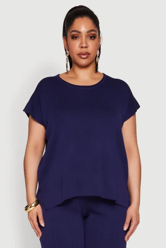 Plus Size Daisy Knitted Crew Neck Top sold by Rainbow