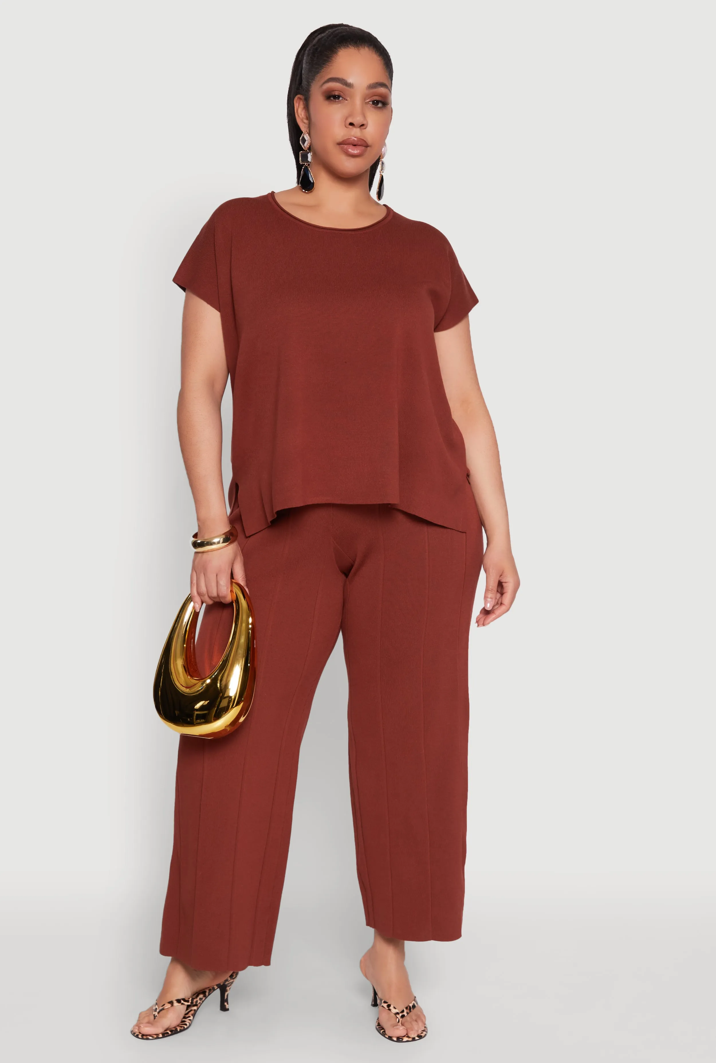 Plus Size Daisy Knitted Pintuck Wide Leg Pants sold by Rainbow