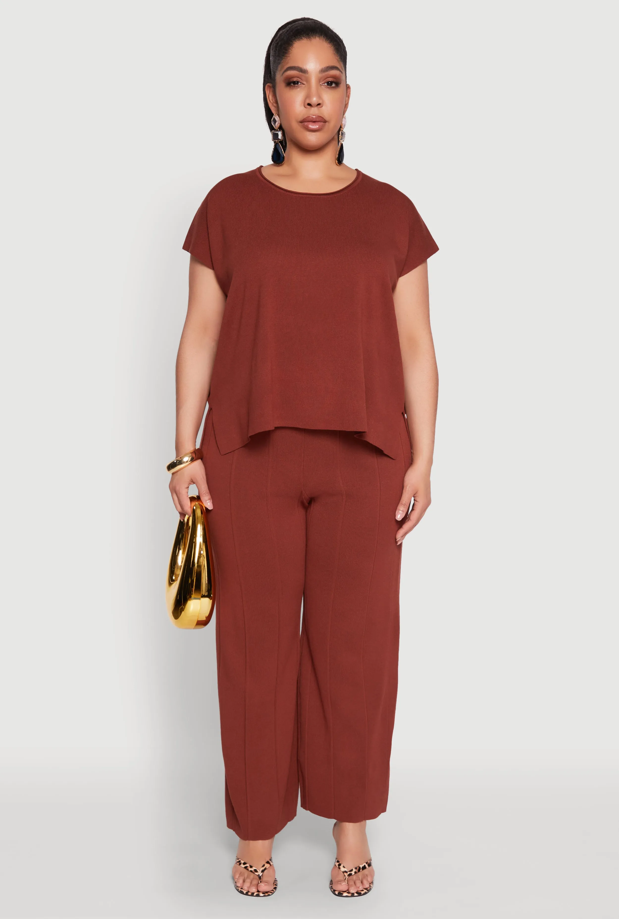 Plus Size Daisy Knitted Pintuck Wide Leg Pants sold by Rainbow product image thumbnail 2