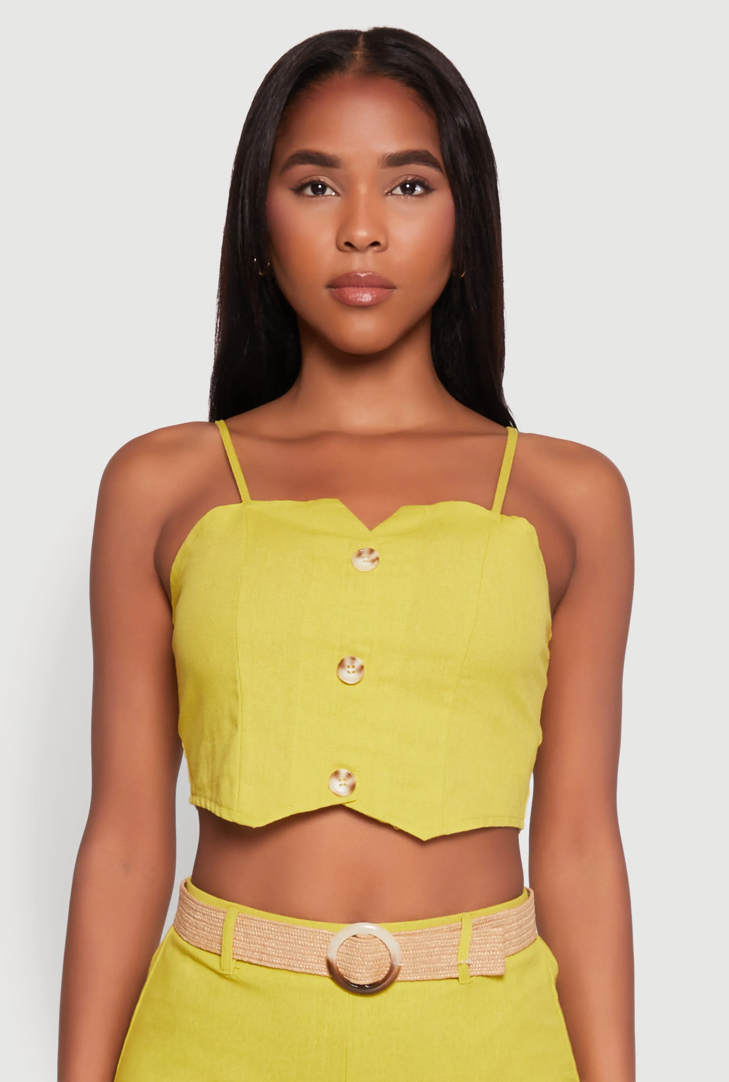 Button Detail Smocked Crop Top sold by Rainbow