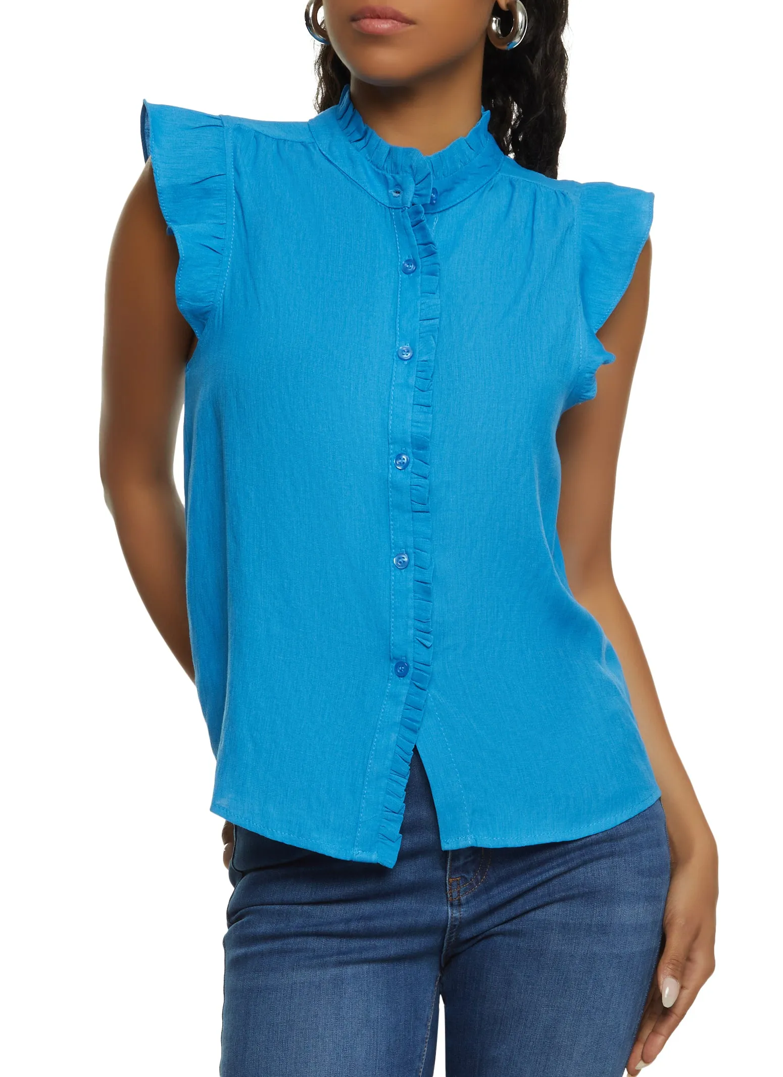 Gauze Knit Pleated Trim Button Front Shirt sold by Rainbow