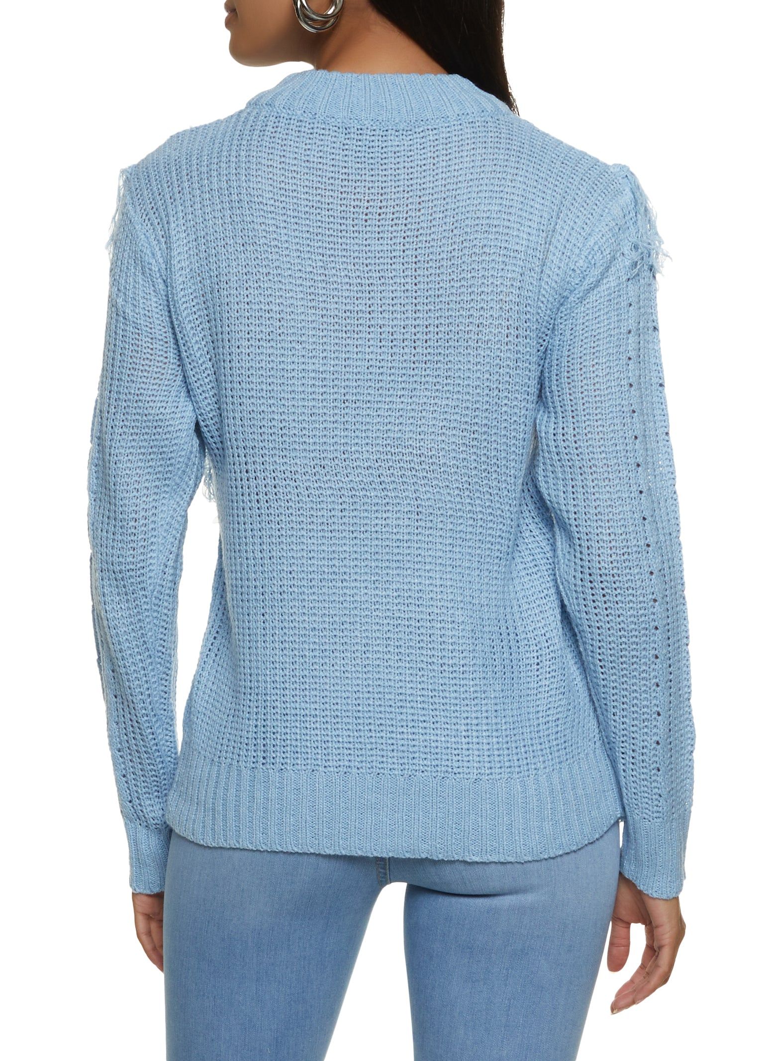 Mock Neck Fringe Cable Knit Sweater sold by Rainbow product image thumbnail 2