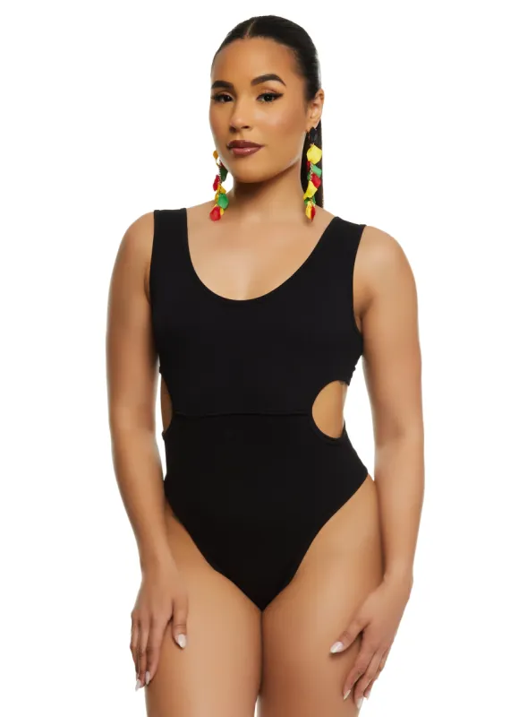 Ribbed Knit Side Cut Out Tank Bodysuit sold by Rainbow