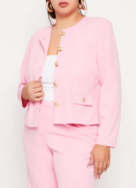 Plus Size Crepe Knit Button Front Blazer sold by Rainbow