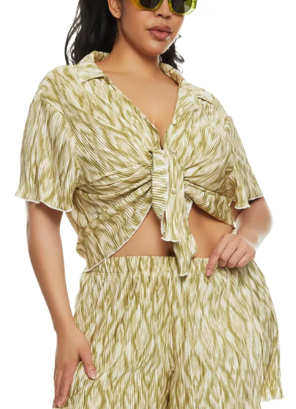 Plus Size Almost Famous Printed Plisse Button Front Shirt sold by Rainbow