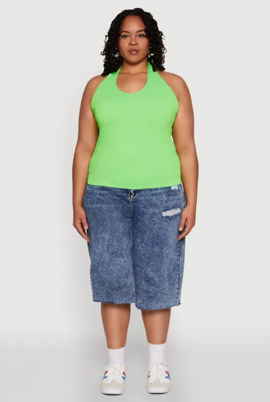 Plus Size Ribbed Knit Seamless Halter Top sold by Rainbow