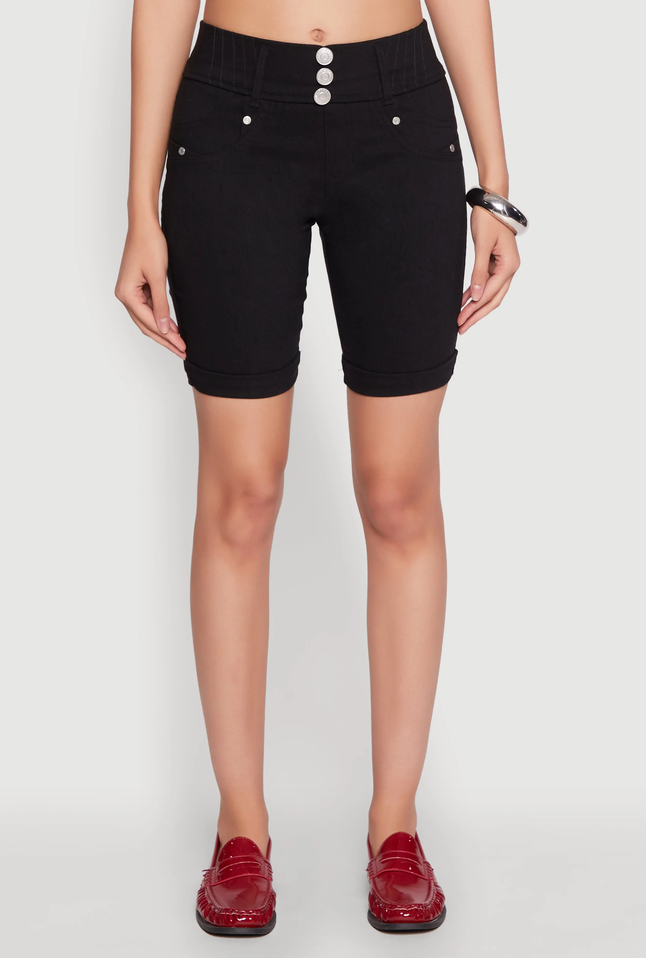 Hyper Stretch Faux Button Bermuda Shorts sold by Rainbow product image thumbnail 5