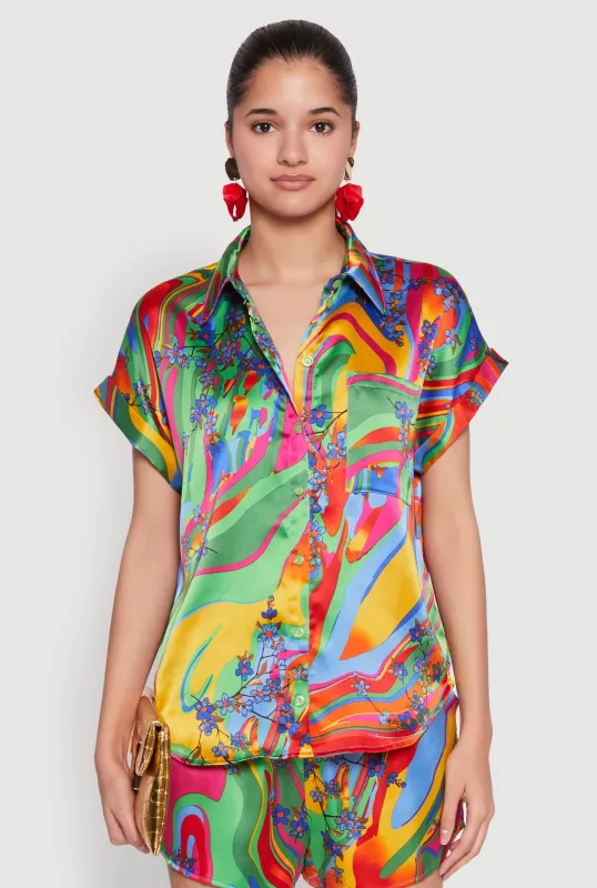 Satin Psychedelic Floral Print Shirt sold by Rainbow