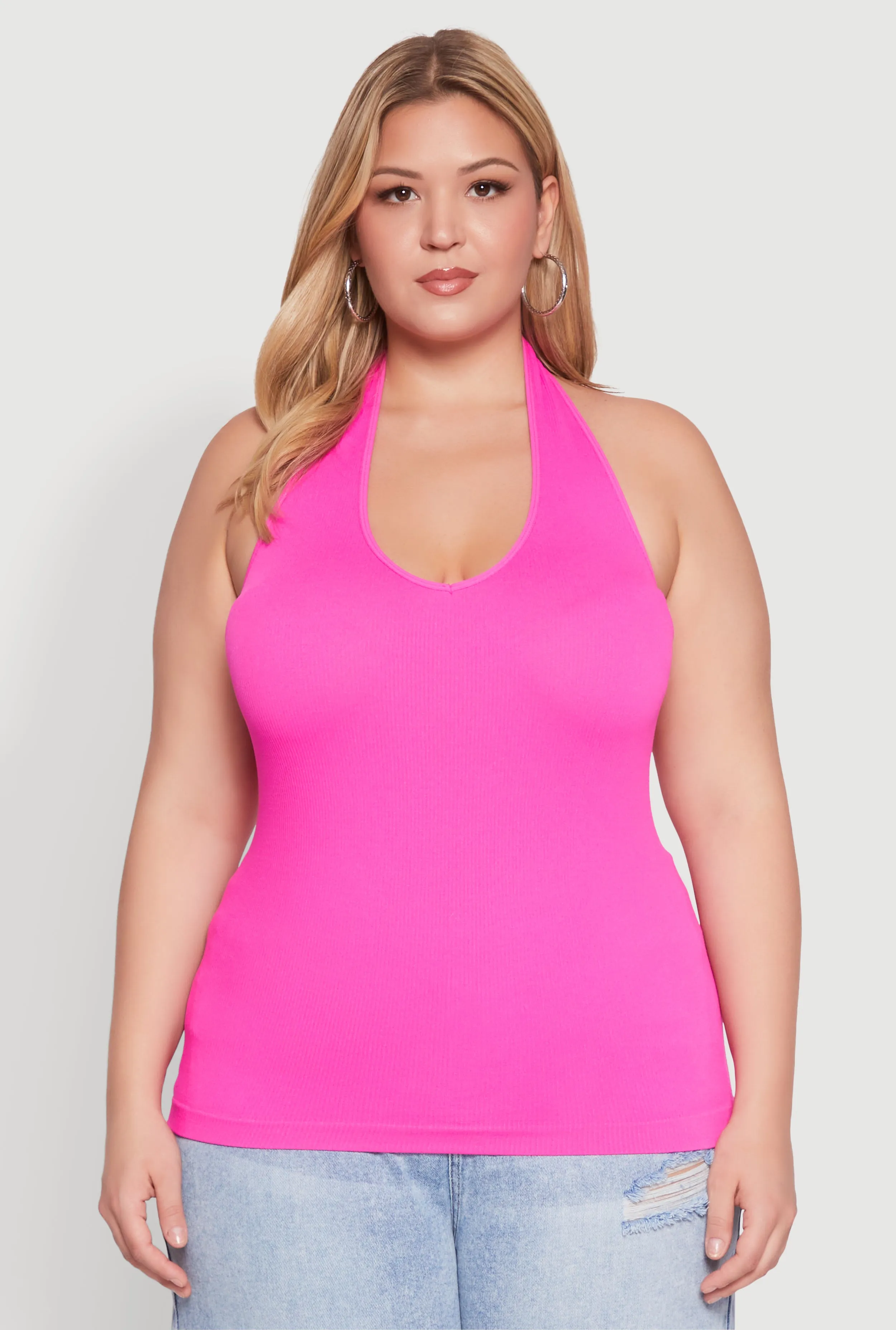 Plus Size Ribbed Knit Seamless Halter Top sold by Rainbow product image thumbnail 2