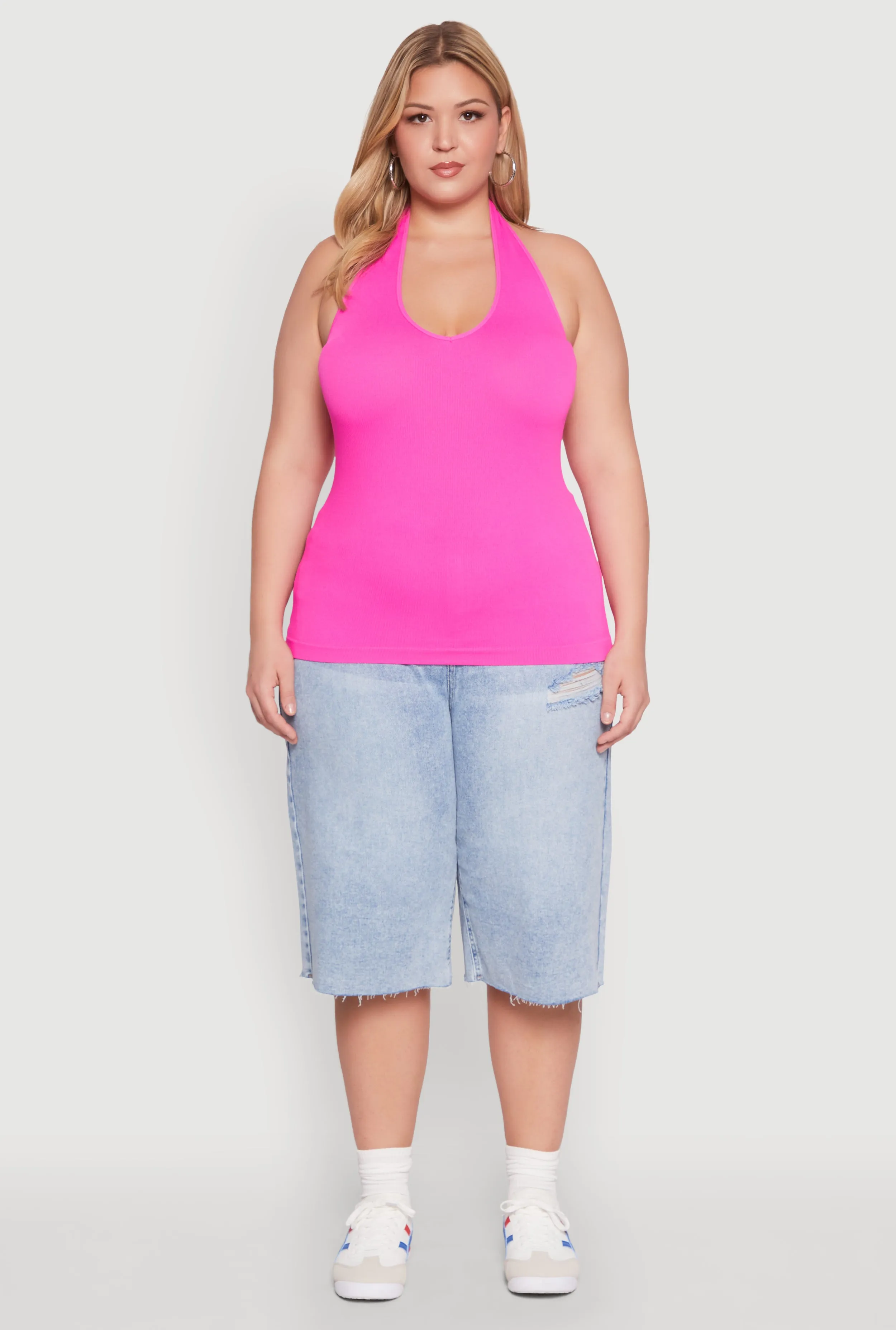 Plus Size Ribbed Knit Seamless Halter Top sold by Rainbow product image thumbnail 3