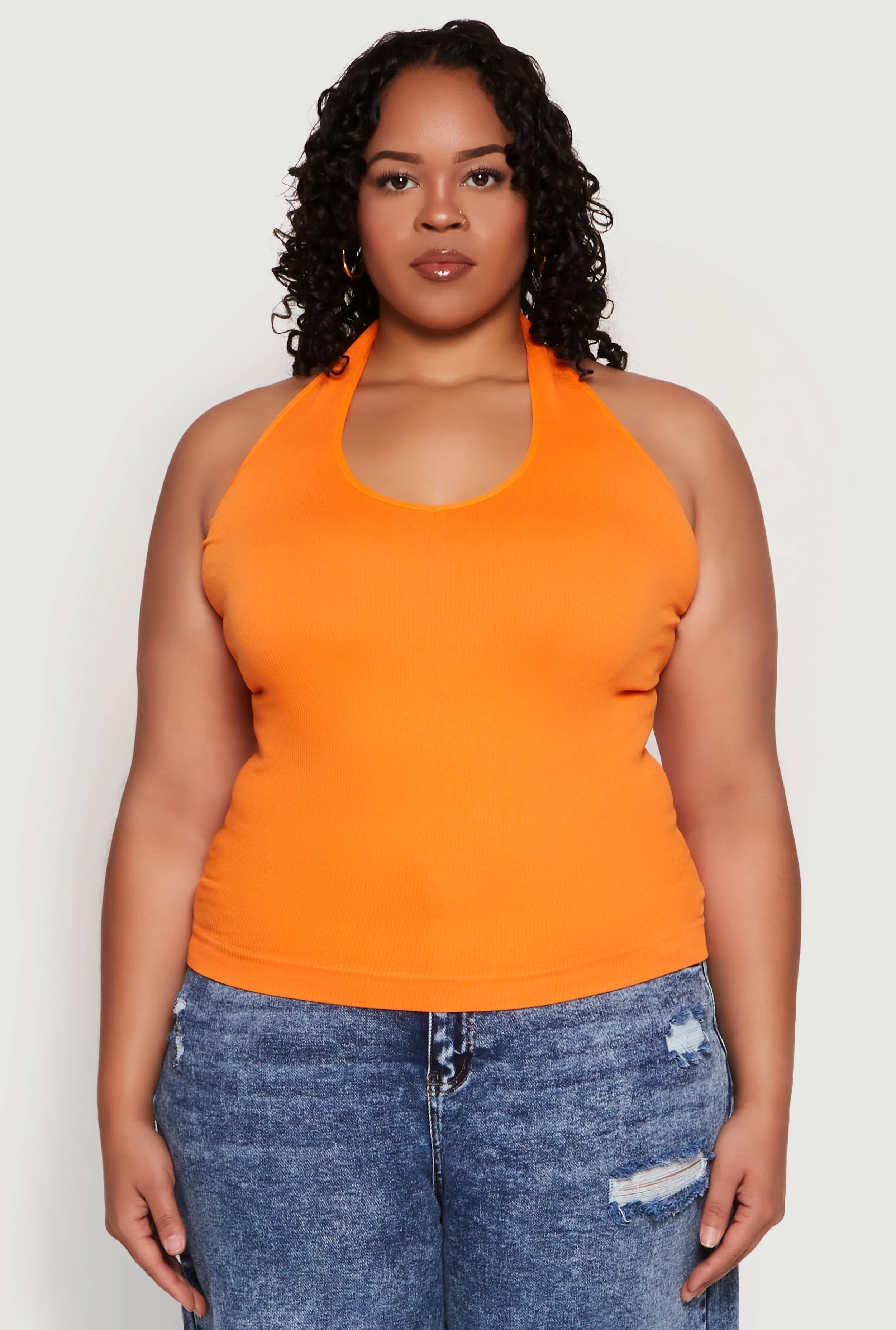 Plus Size Ribbed Knit Seamless Halter Top sold by Rainbow product image thumbnail 2