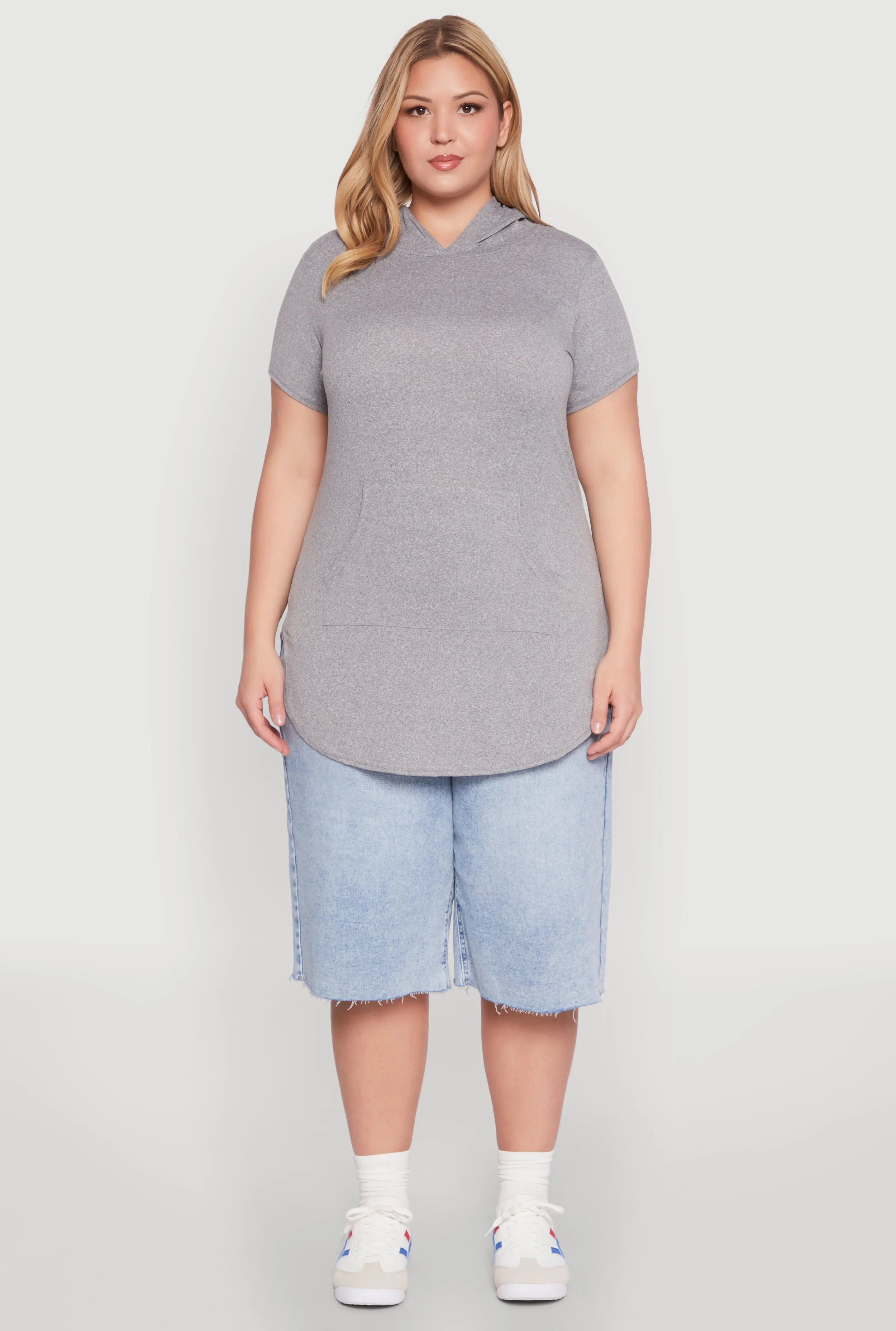 Plus Size Kangaroo Pocket Tunic Hooded Top sold by Rainbow product image thumbnail 3