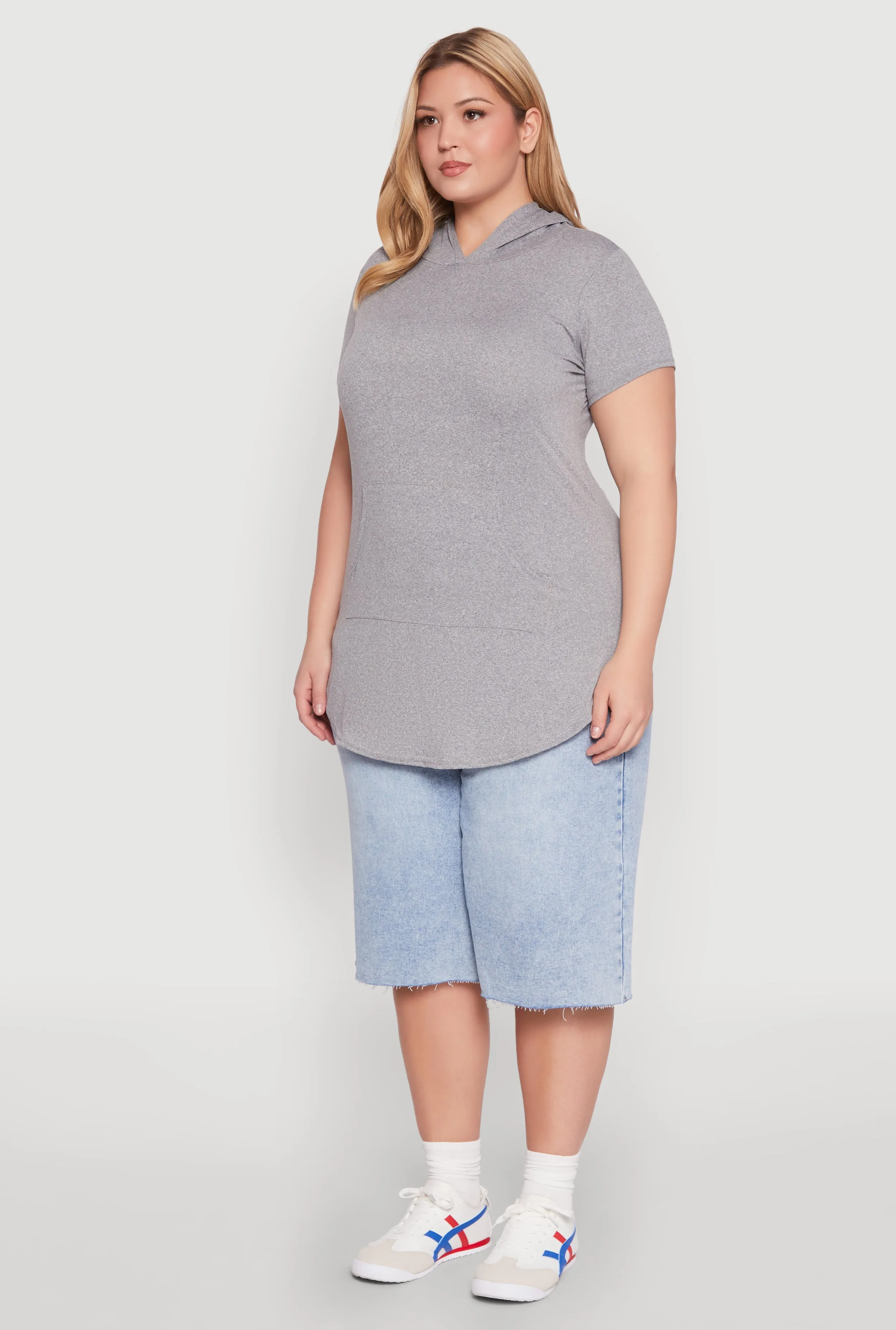 Plus Size Kangaroo Pocket Tunic Hooded Top sold by Rainbow product image thumbnail 5