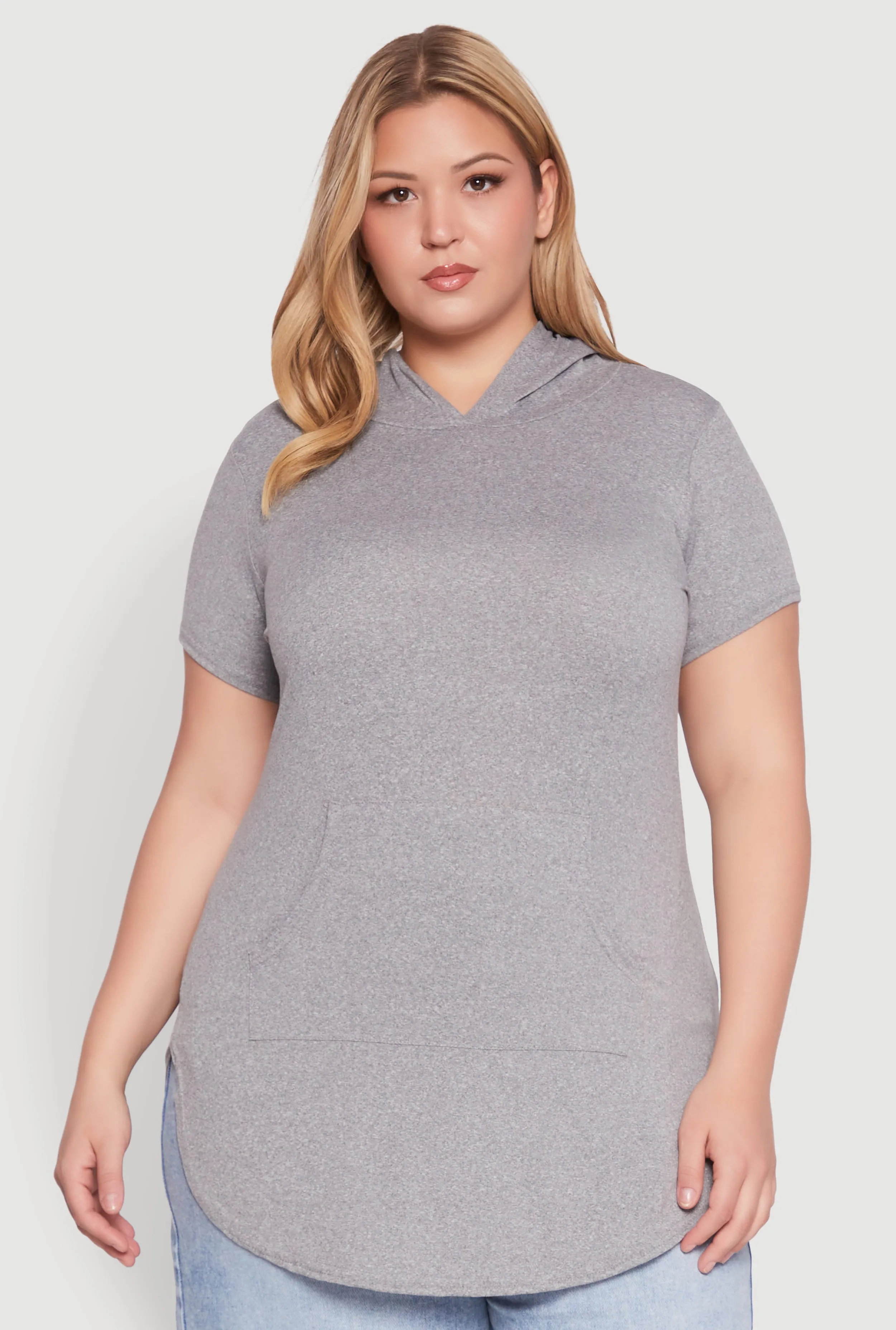 Plus Size Kangaroo Pocket Tunic Hooded Top sold by Rainbow product image thumbnail 2