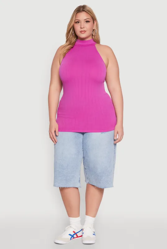 Plus Size Seamless Mock Neck Halter Top sold by Rainbow