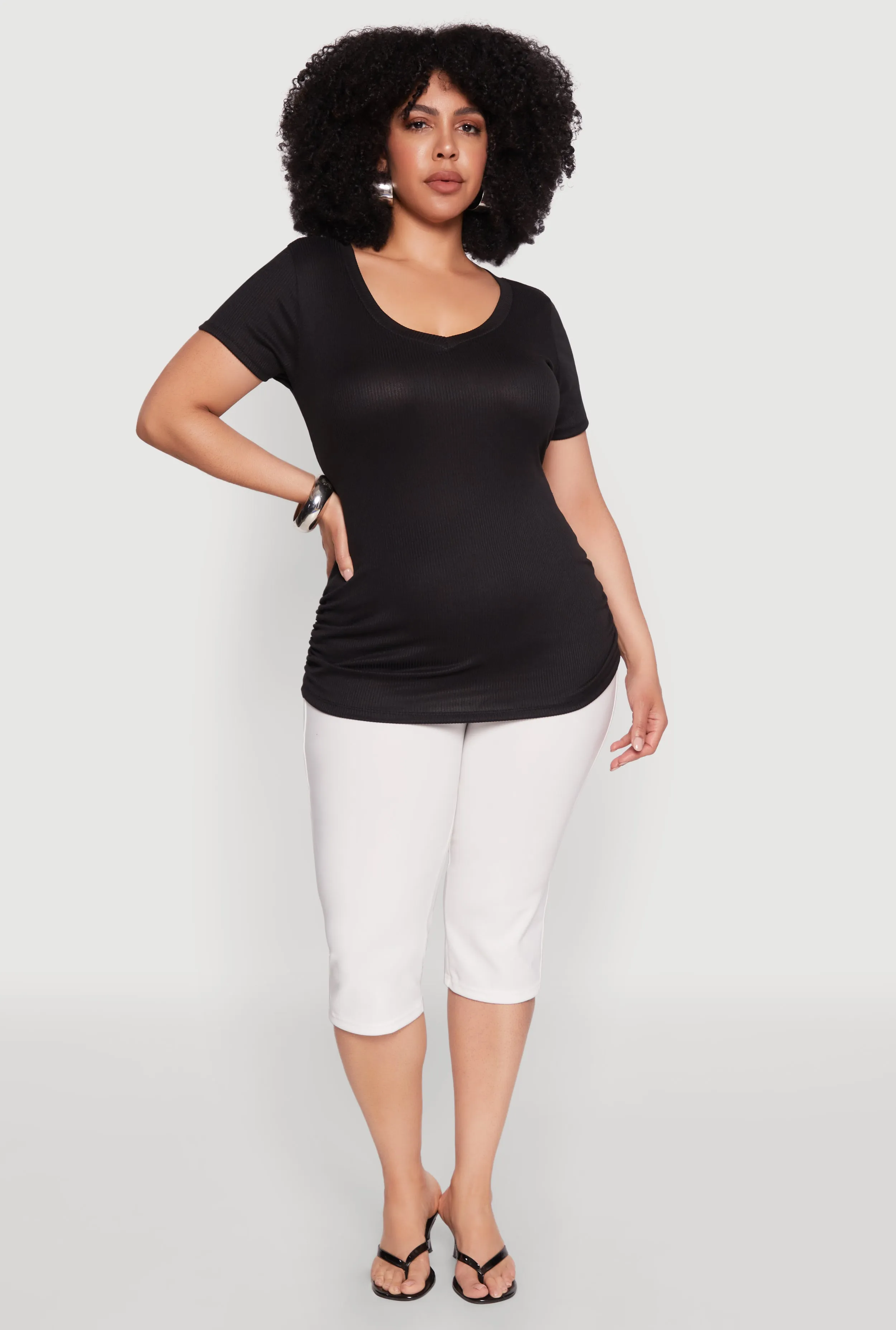 Plus Size Ribbed Knit Ruched Tee sold by Rainbow product image thumbnail 3