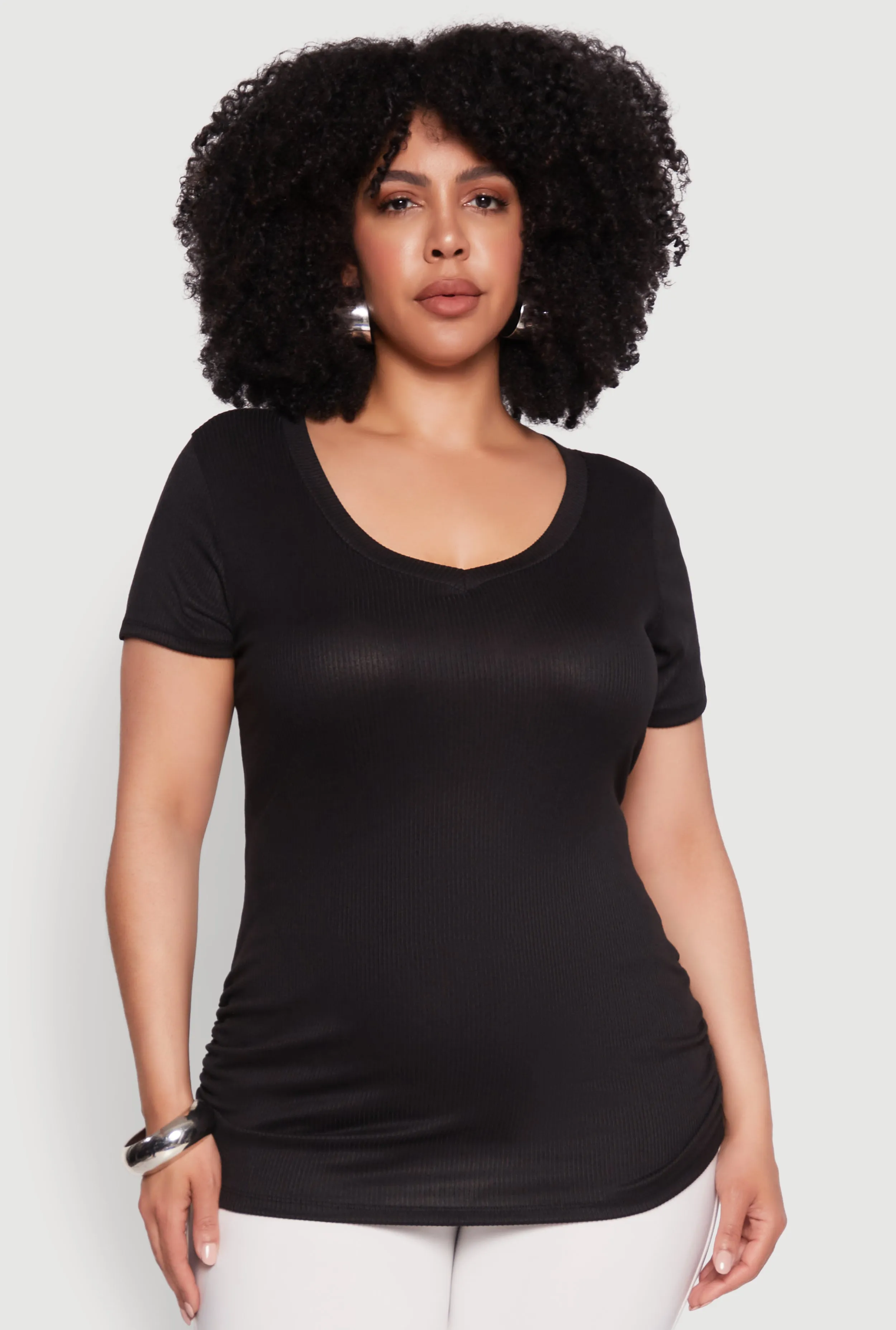 Plus Size Ribbed Knit Ruched Tee sold by Rainbow product image thumbnail 2