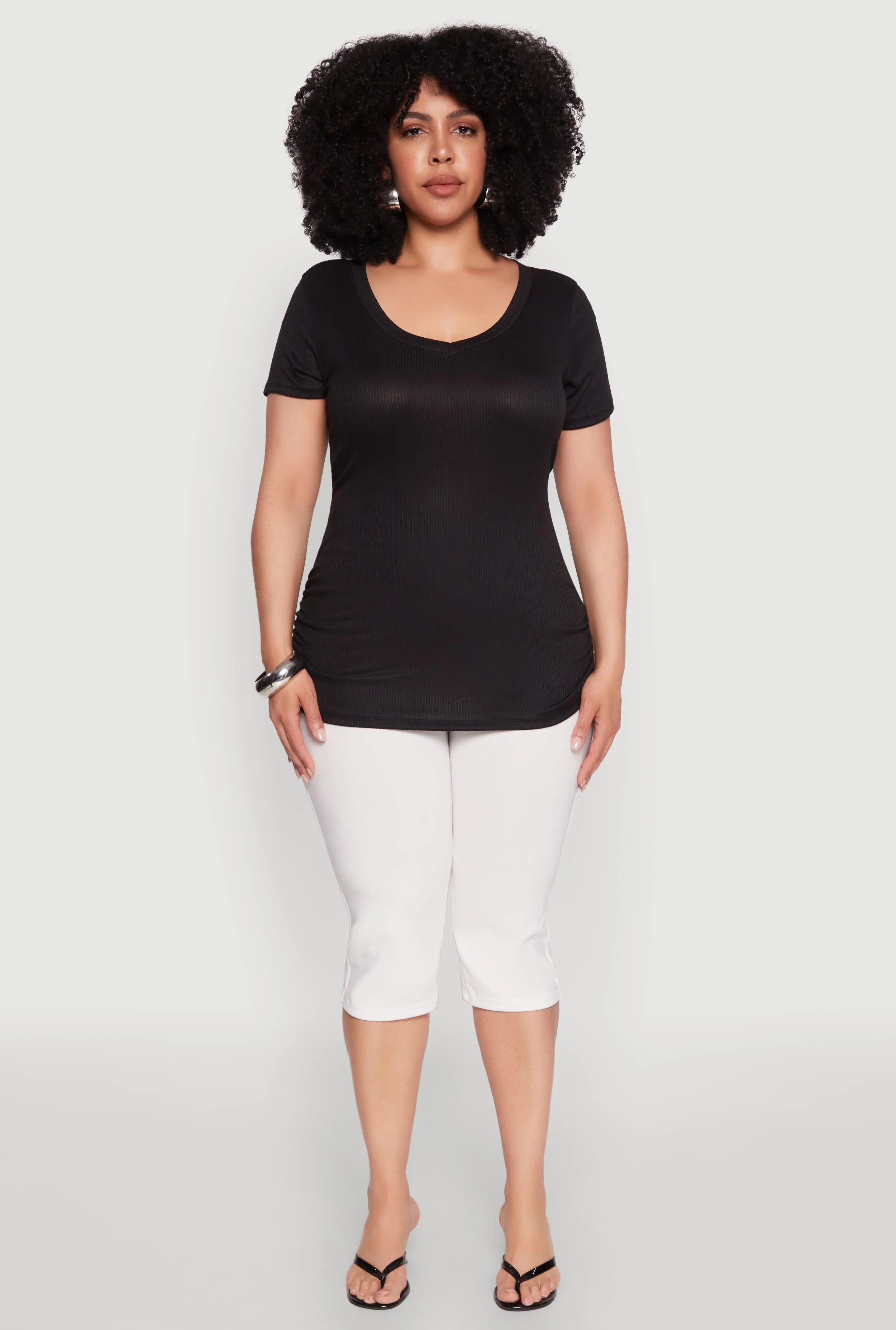 Plus Size Ribbed Knit Ruched Tee sold by Rainbow