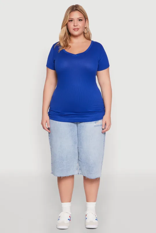 Plus Size Ribbed Knit Ruched Tee sold by Rainbow