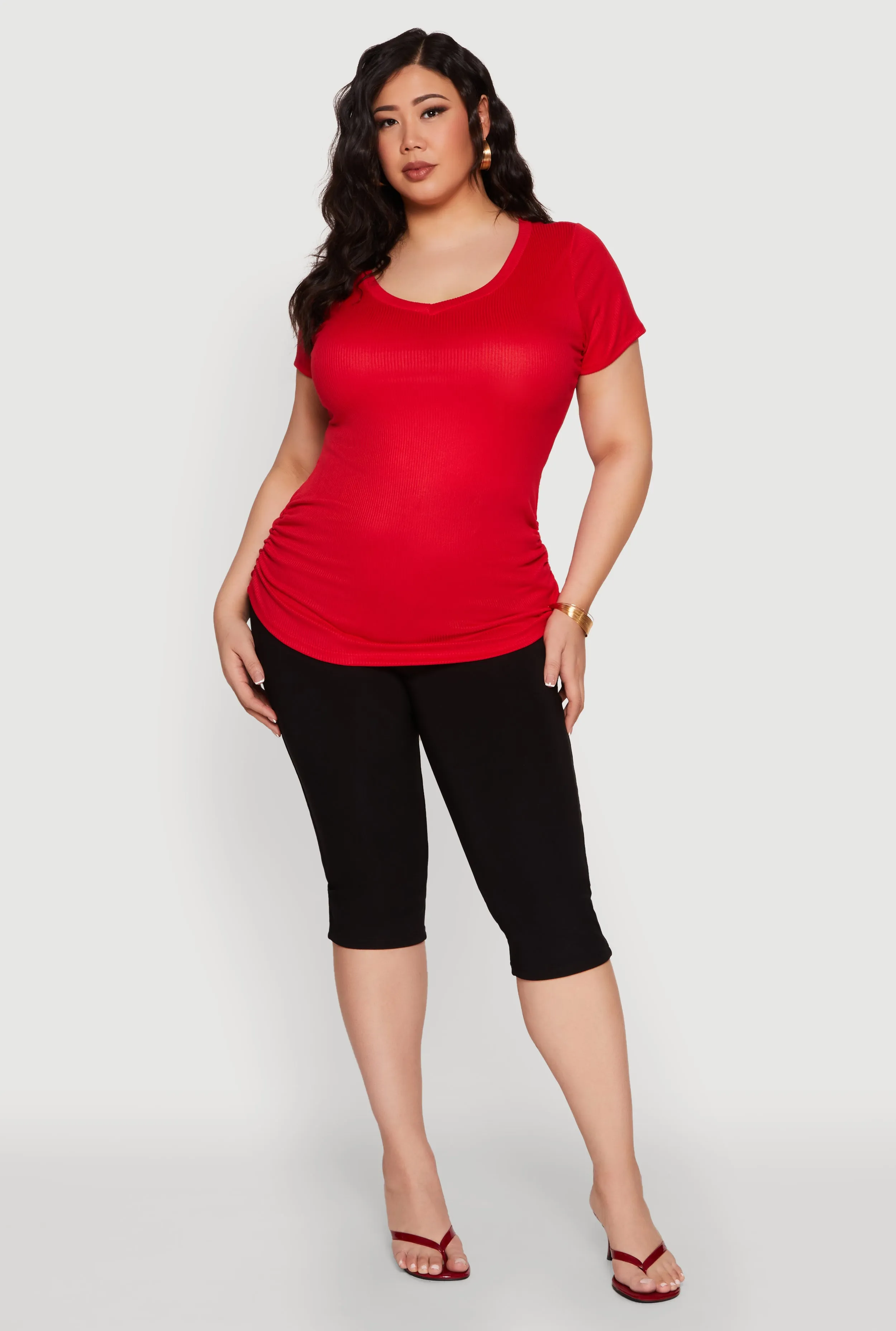 Plus Size Ribbed Knit Ruched Tee sold by Rainbow