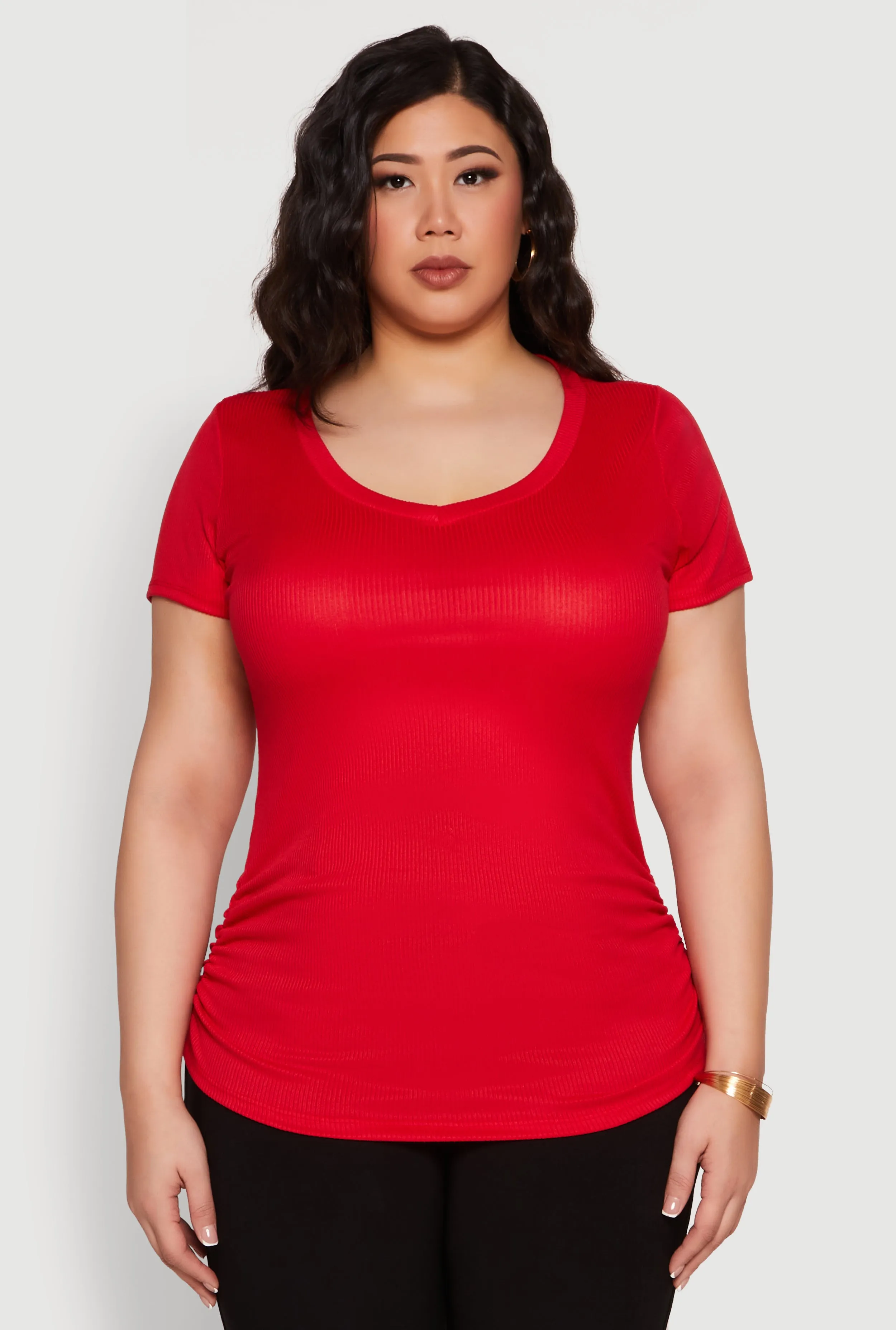 Plus Size Ribbed Knit Ruched Tee sold by Rainbow product image thumbnail 2
