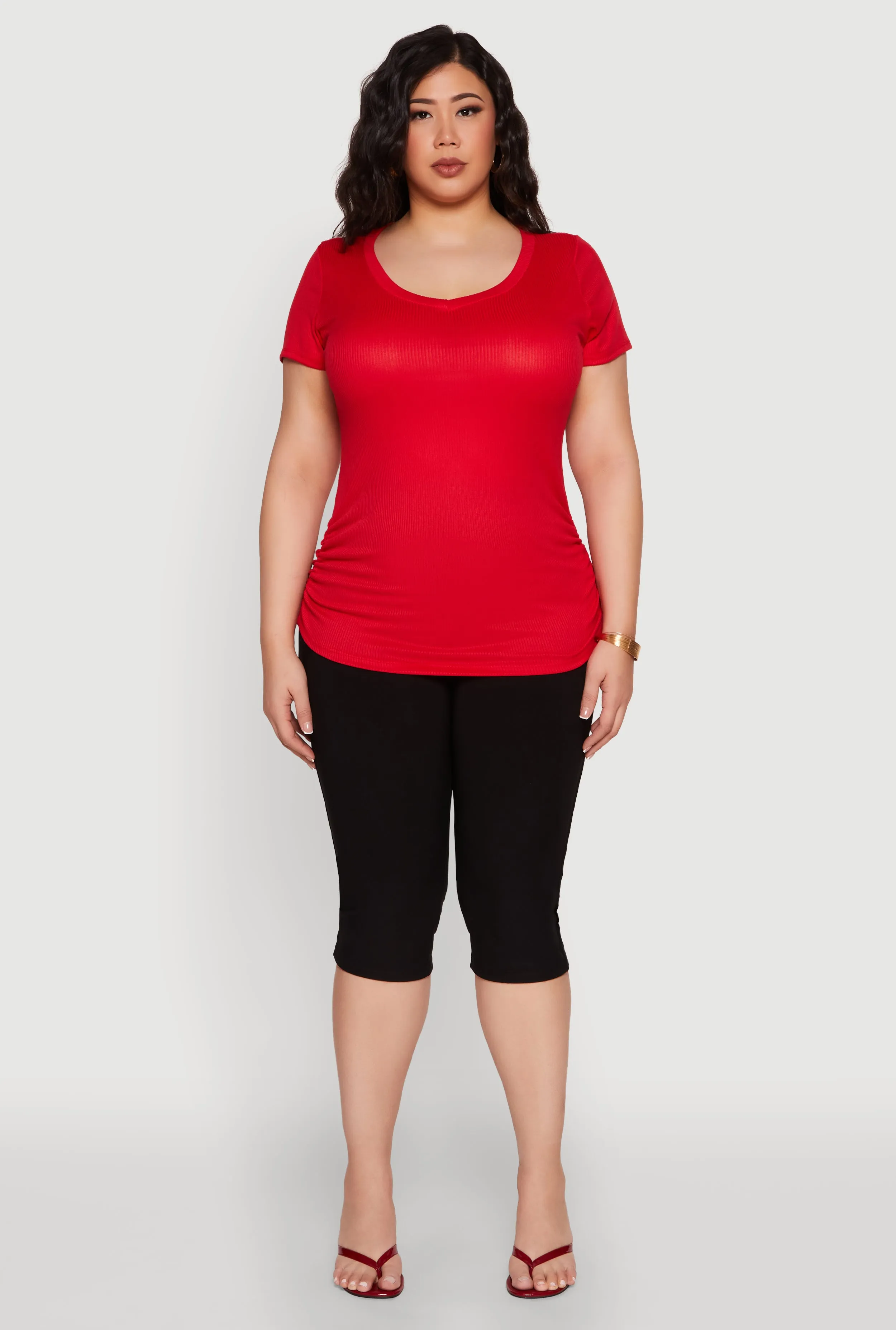 Plus Size Ribbed Knit Ruched Tee sold by Rainbow product image thumbnail 3