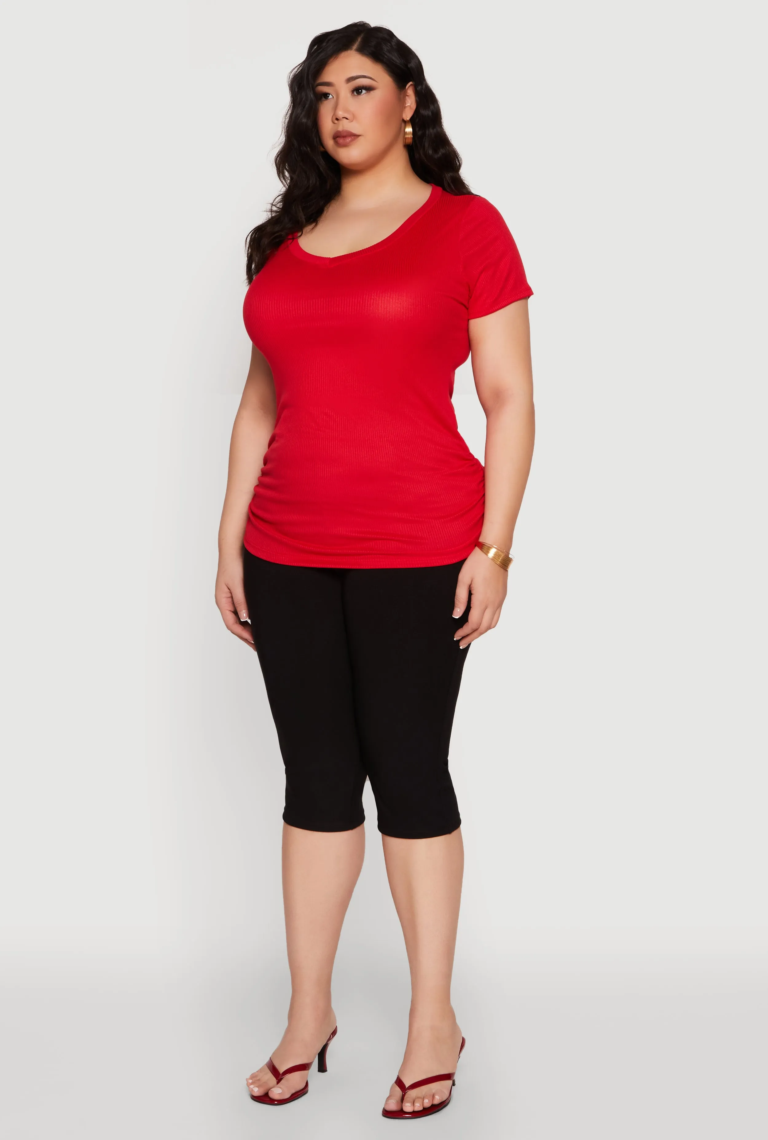Plus Size Ribbed Knit Ruched Tee sold by Rainbow product image thumbnail 5