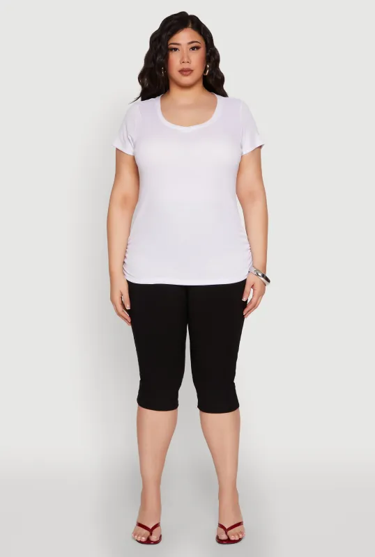 Plus Size Ribbed Knit Ruched Tee sold by Rainbow
