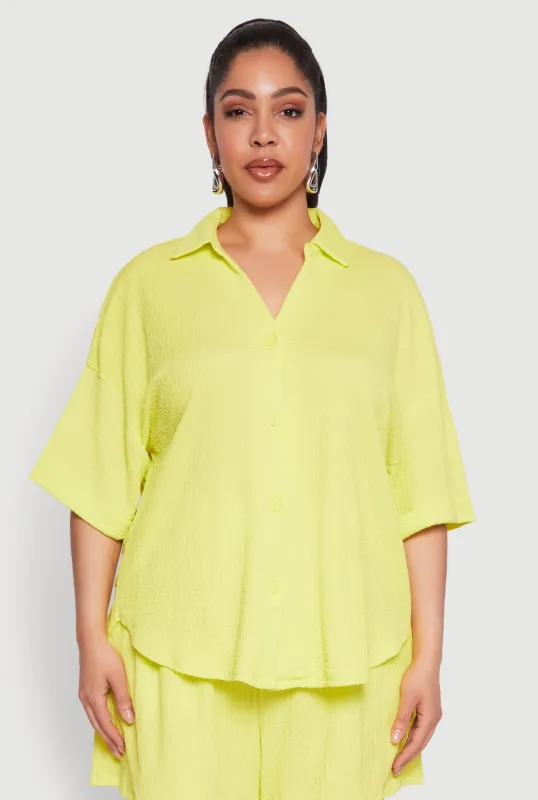 Plus Size Textured Knit Oversized Shirt sold by Rainbow