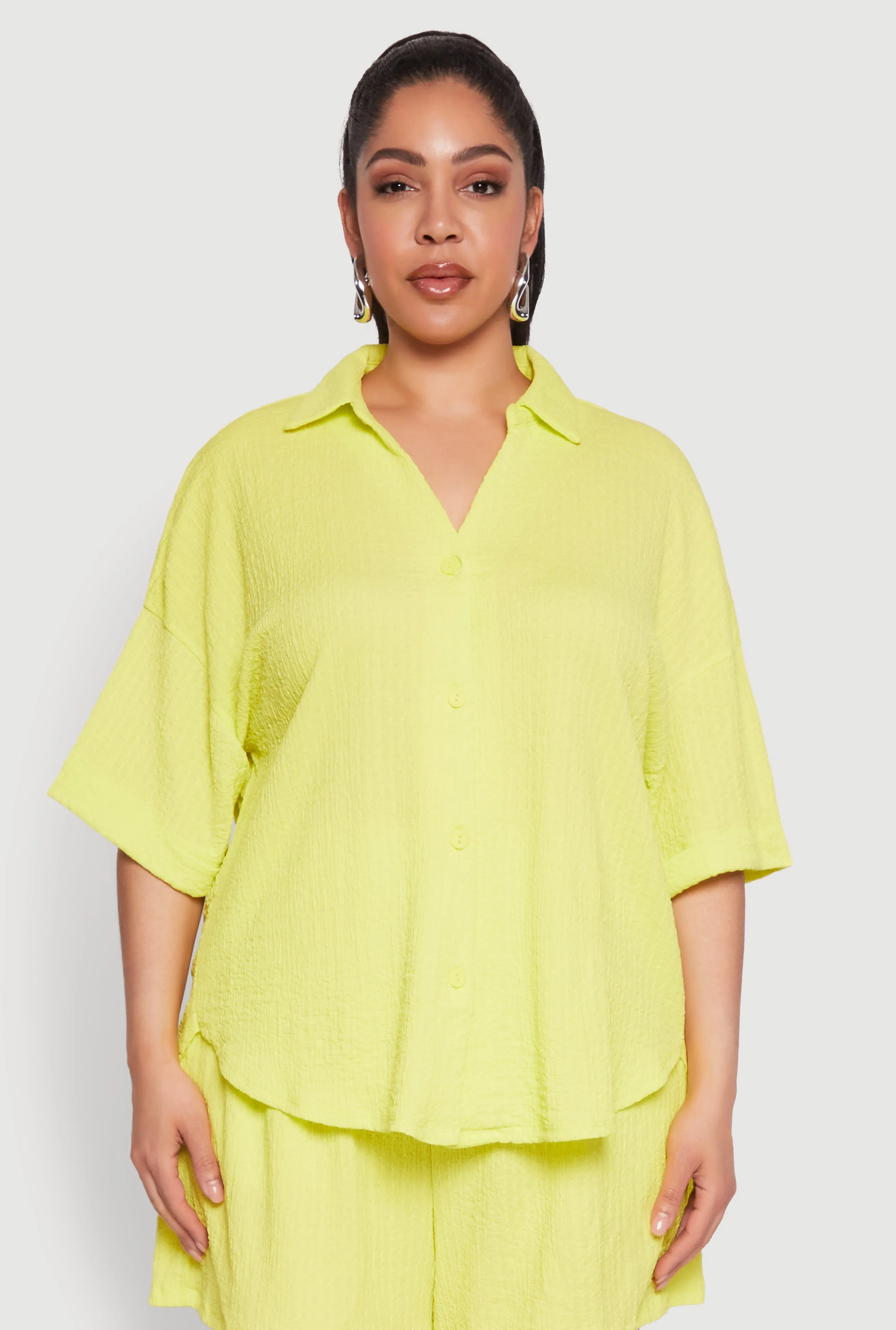 Plus Size Textured Knit Oversized Shirt sold by Rainbow