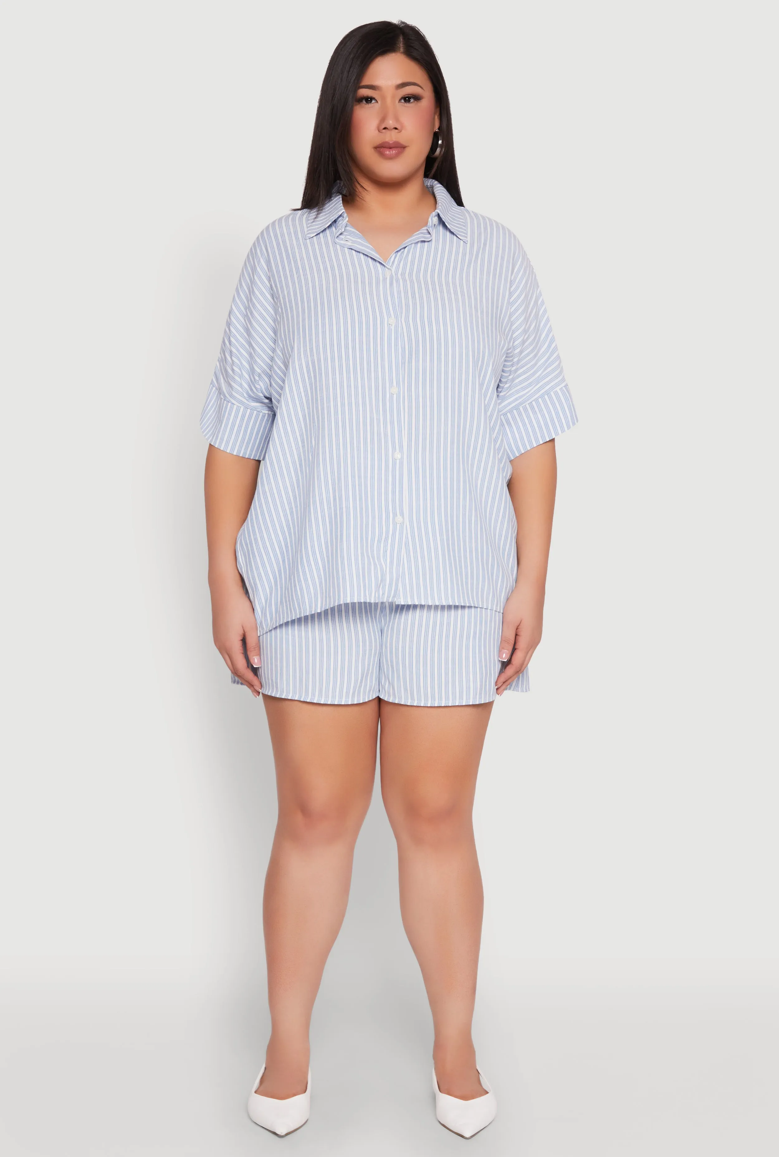 Plus Size Striped Elastic Waist Shorts sold by Rainbow product image thumbnail 2