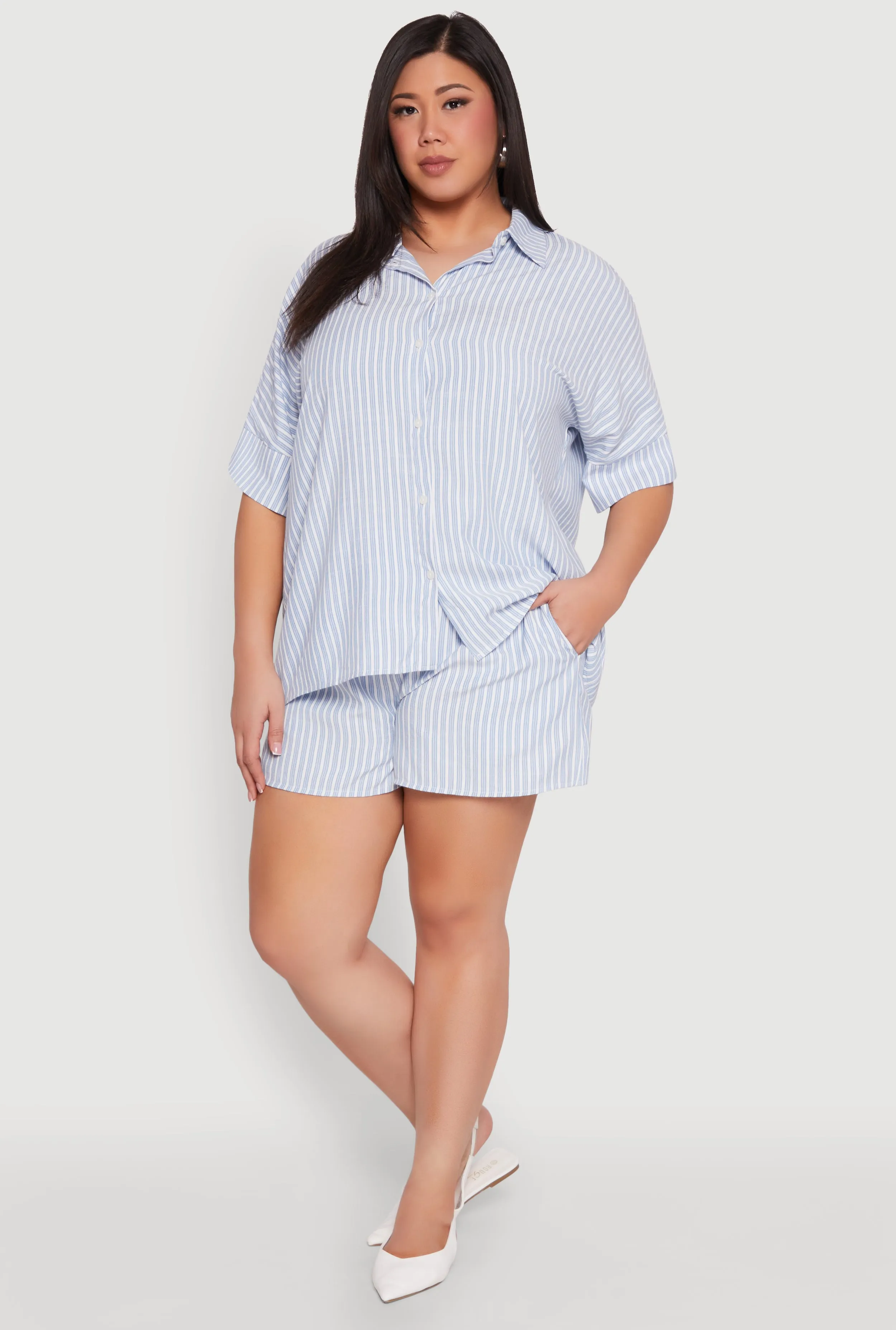 Plus Size Striped Elastic Waist Shorts sold by Rainbow