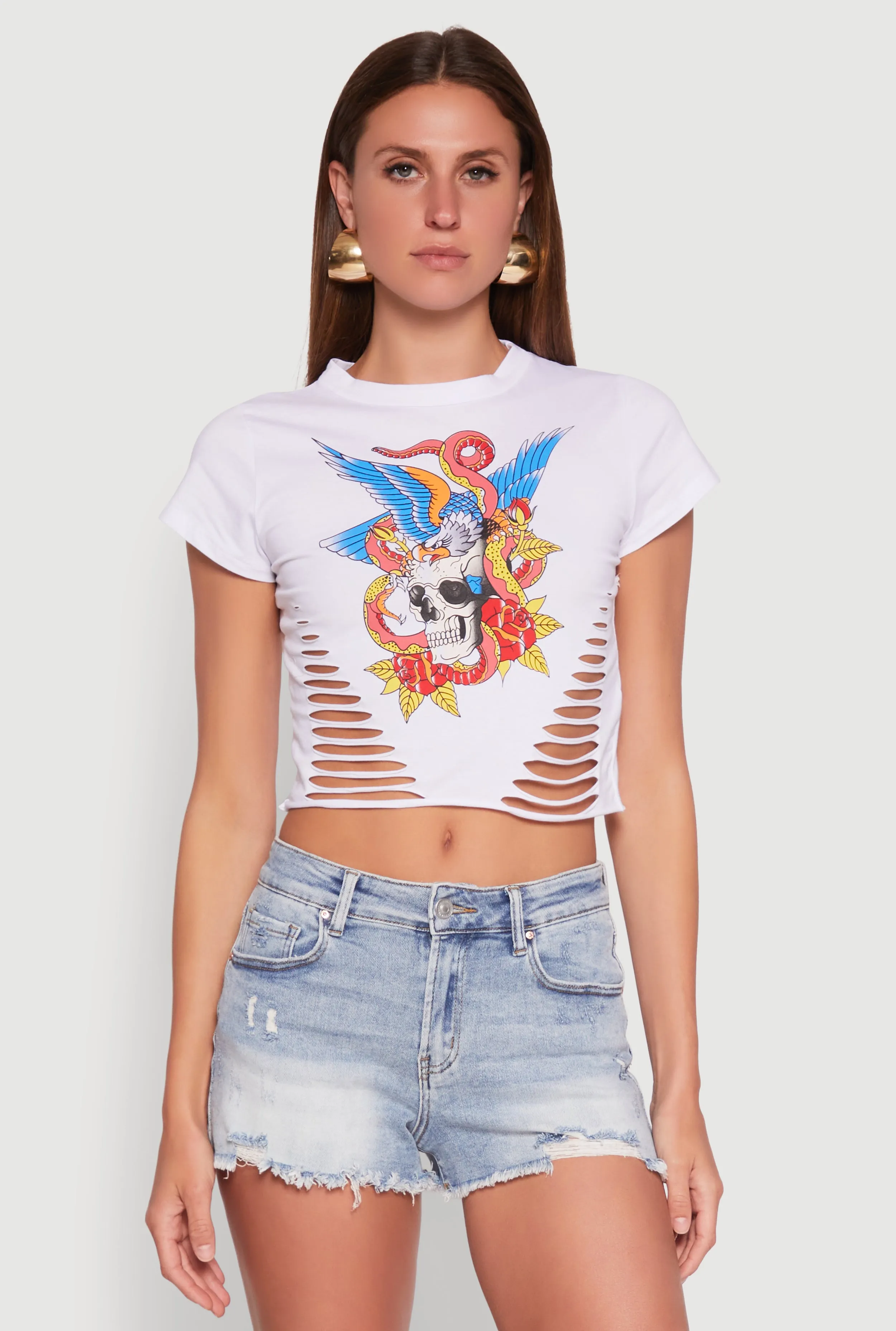 Skull Laser Cut Graphic Tee sold by Rainbow product image thumbnail 2