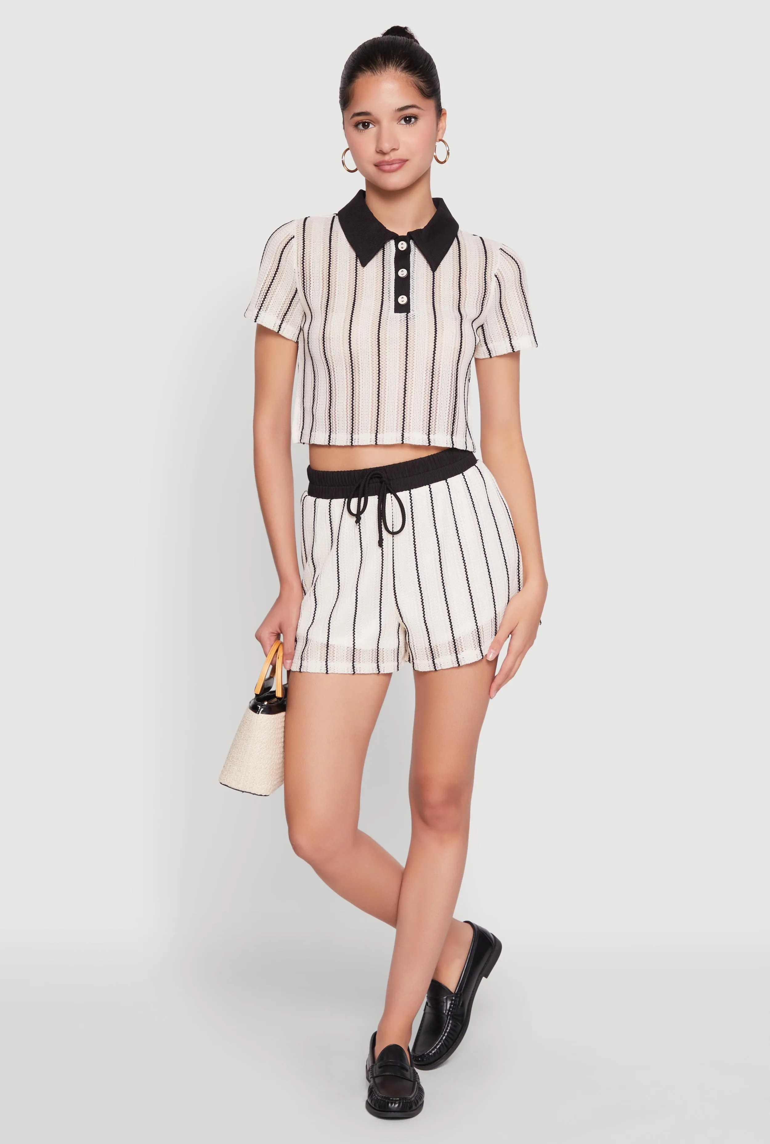 Contrast Trim Striped Crochet Shorts sold by Rainbow