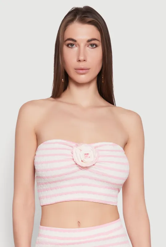 Rosette Detail Striped Tube Top sold by Rainbow