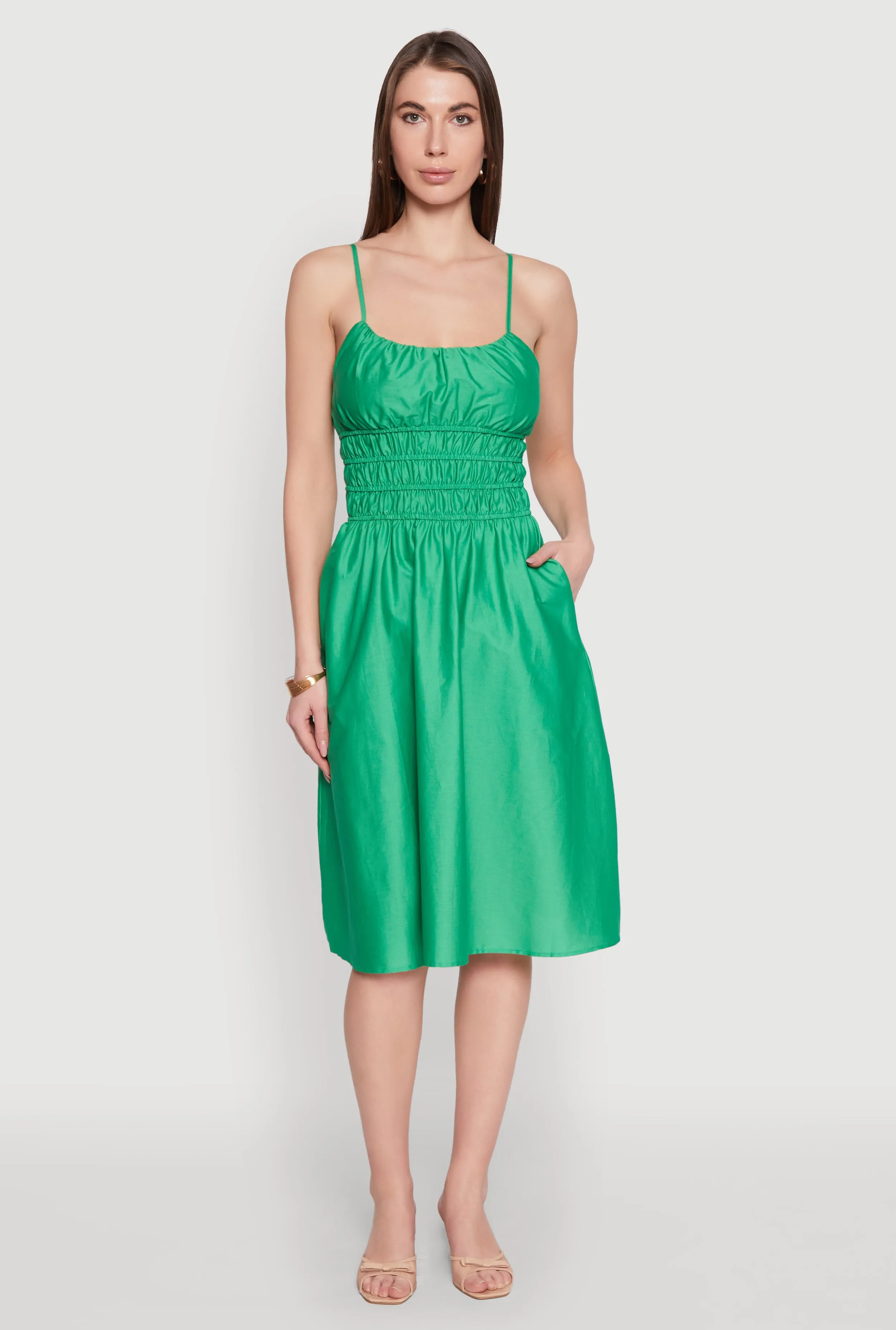 Smocked Waist Poplin Midi Dress sold by Rainbow