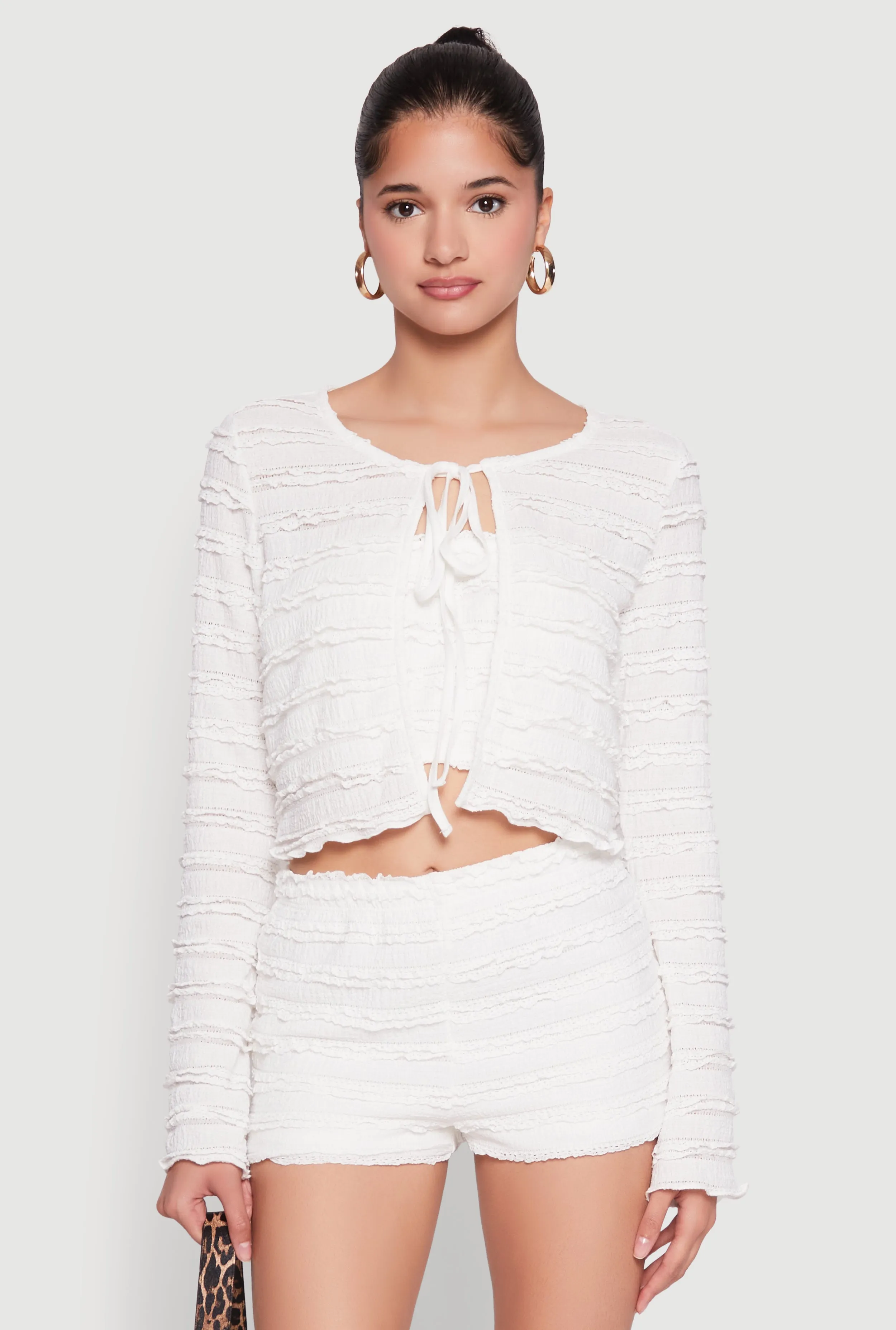 Textured Knit Tie Front Cardigan with Tube Top sold by Rainbow