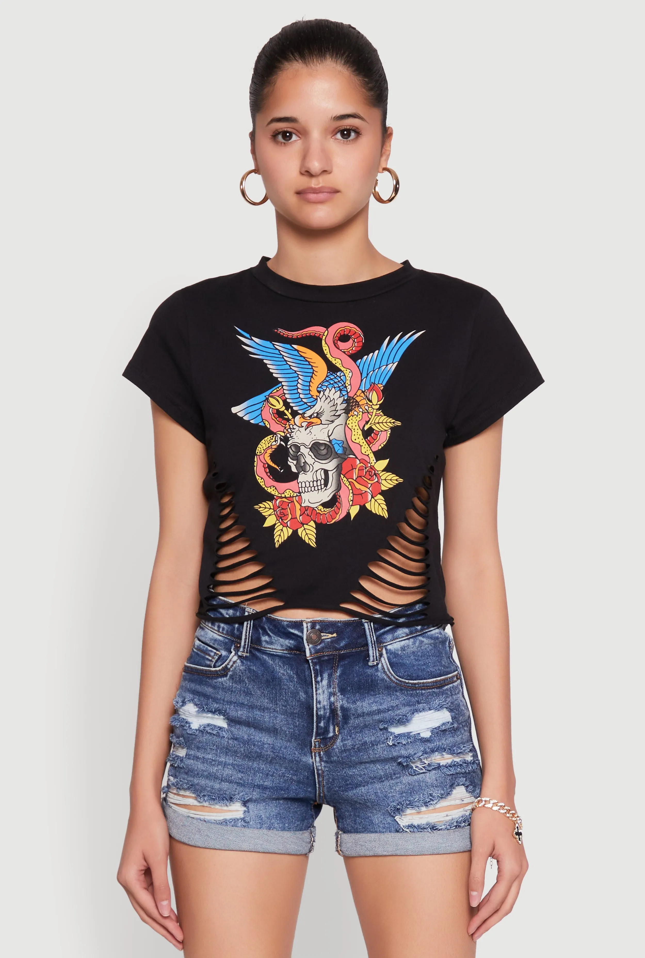 Skull Laser Cut Graphic Tee sold by Rainbow product image thumbnail 2