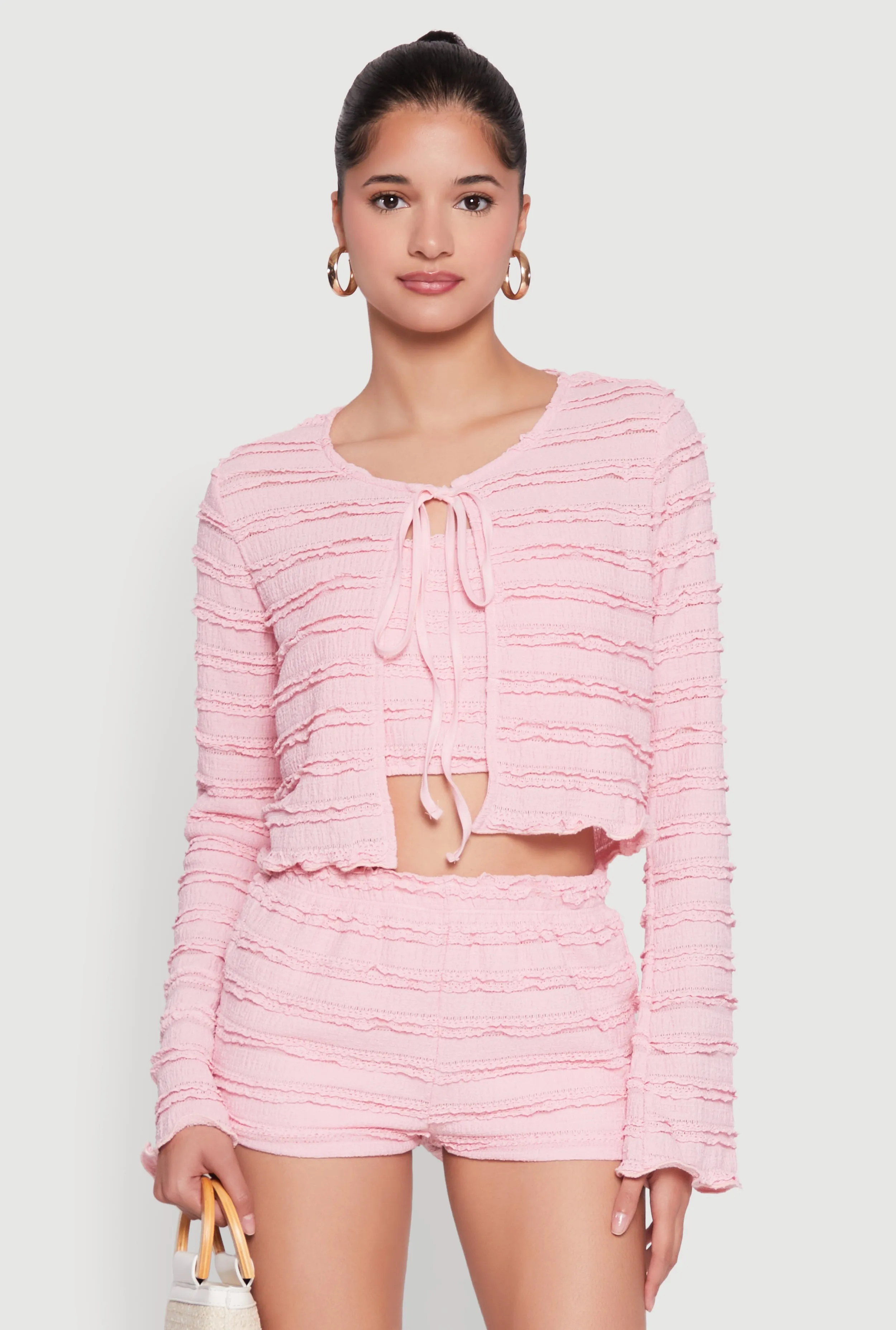 Textured Knit Tie Front Cardigan with Tube Top sold by Rainbow