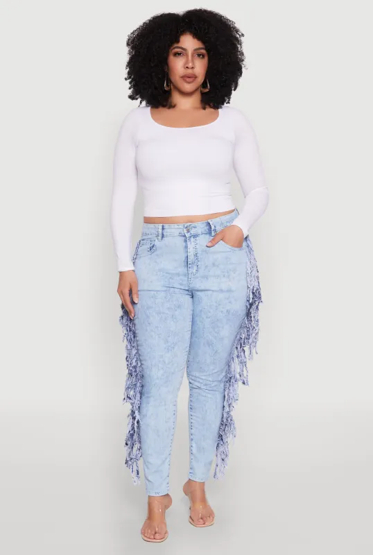 Plus Size Mineral Wash Fringe Jeans sold by Rainbow