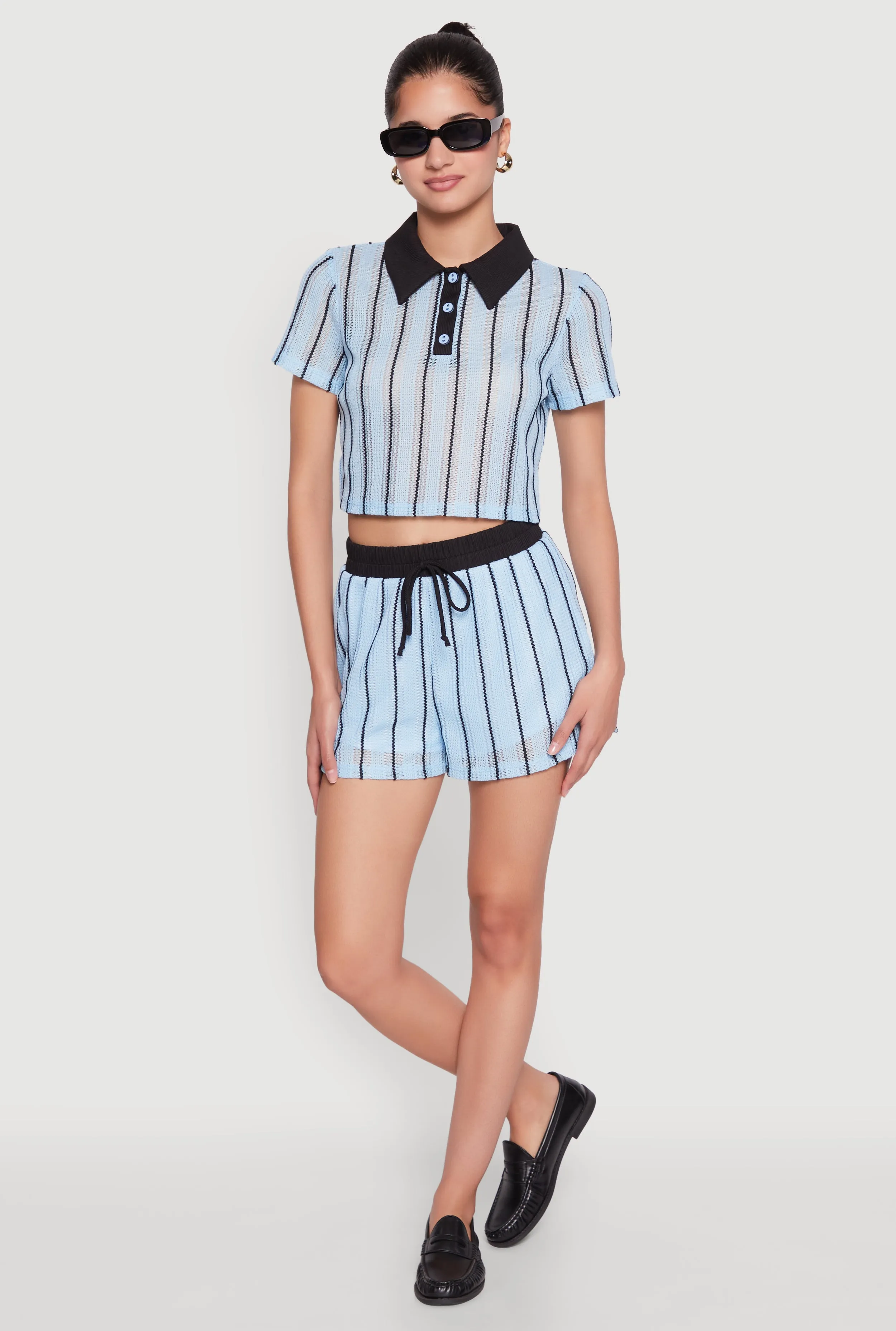 Contrast Trim Striped Crochet Shorts sold by Rainbow product image thumbnail 2