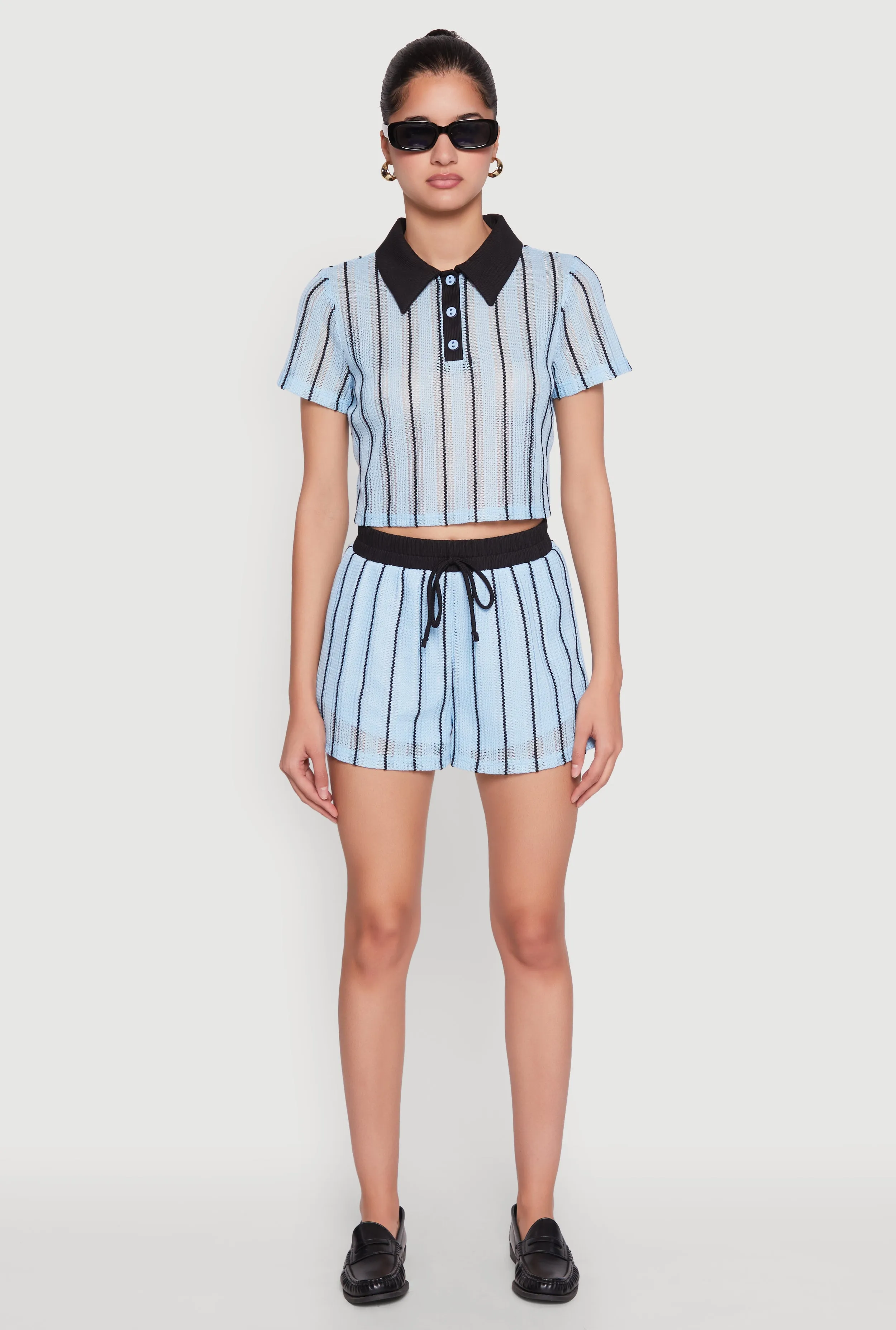 Contrast Trim Striped Crochet Shorts sold by Rainbow