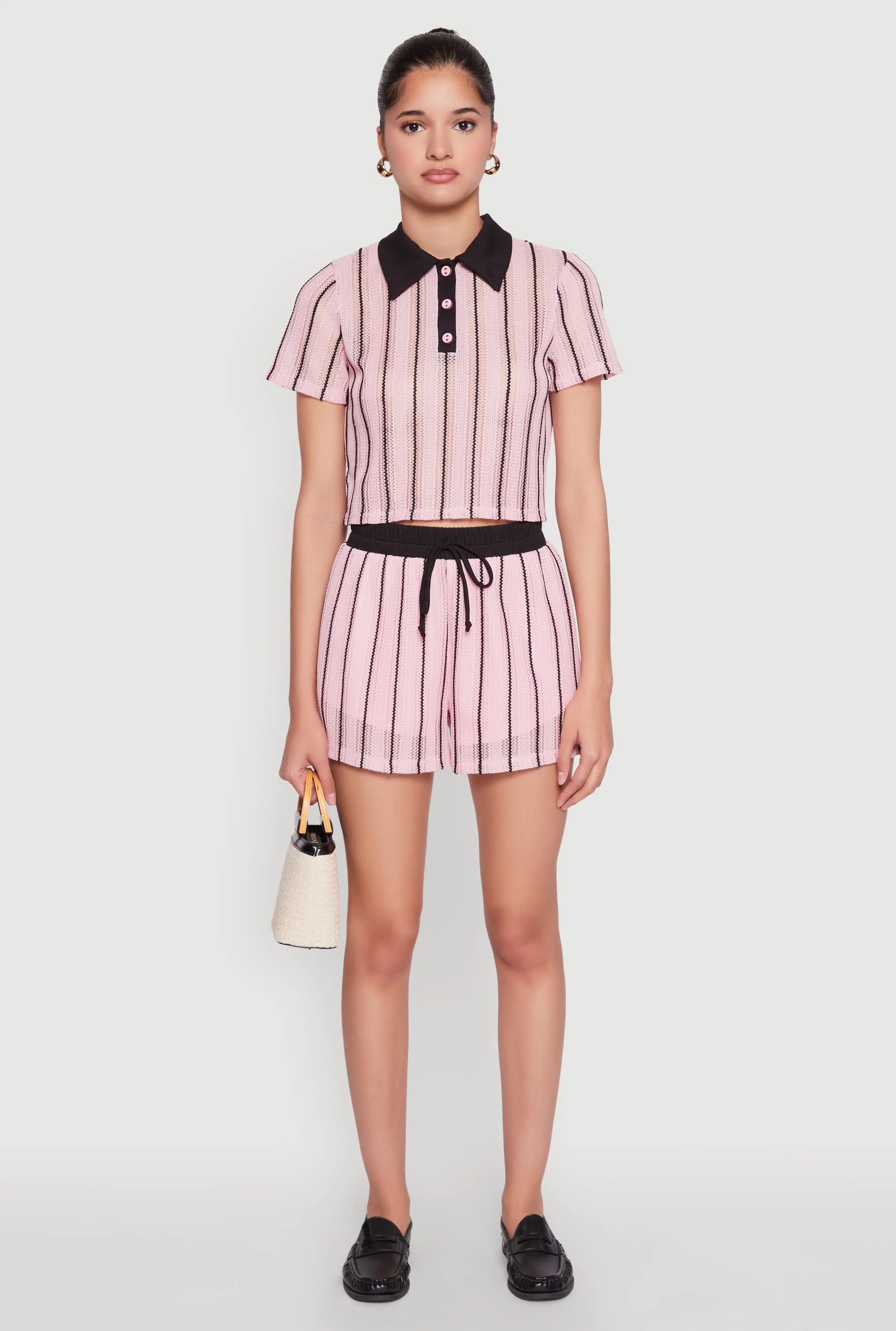 Contrast Trim Striped Crochet Shorts sold by Rainbow product image thumbnail 2