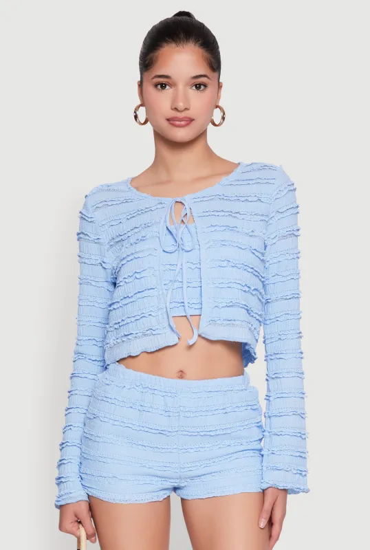 Textured Knit Tie Front Cardigan with Tube Top sold by Rainbow